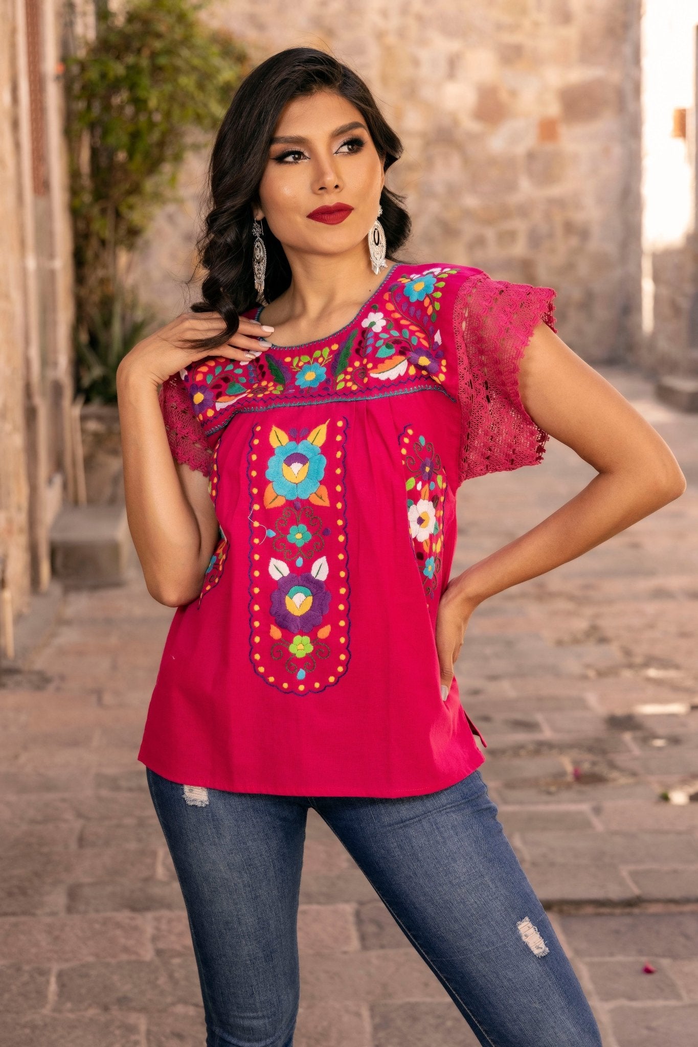 Mexican Hand Embroidered Tunic Blouse. Blusa De la Rosa. - Solei Store