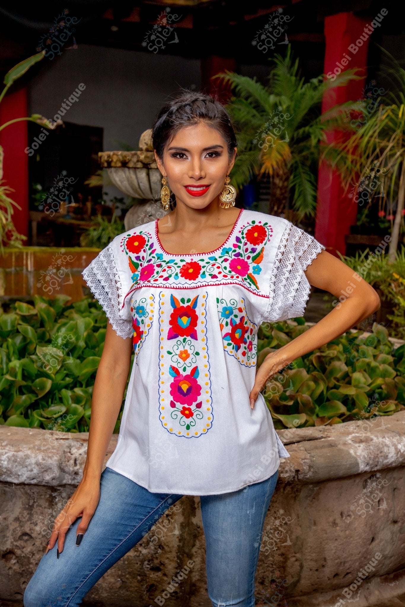 Mexican Hand Embroidered Tunic Blouse. De la Rosa Blouse. - Solei Store