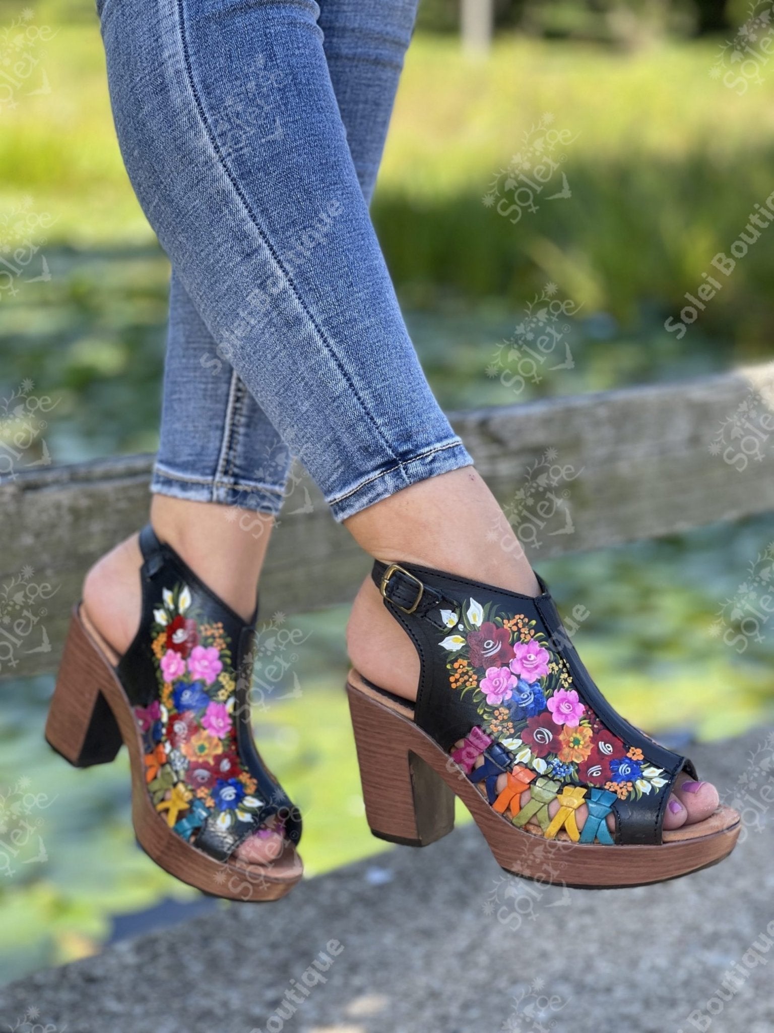 Mexican Hand Painted Block Heels - Solei Store