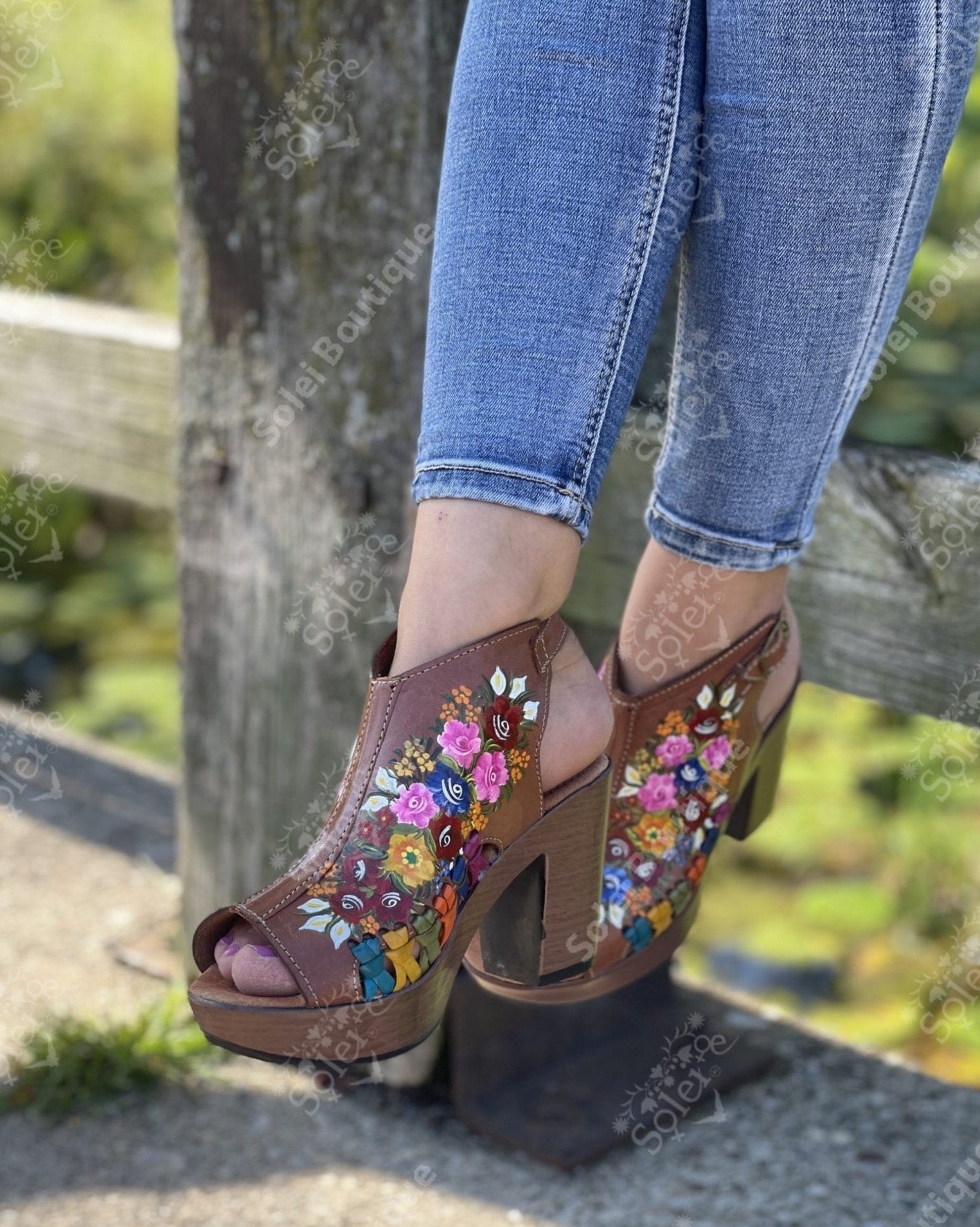 Mexican Hand Painted Block Heels - Solei Store