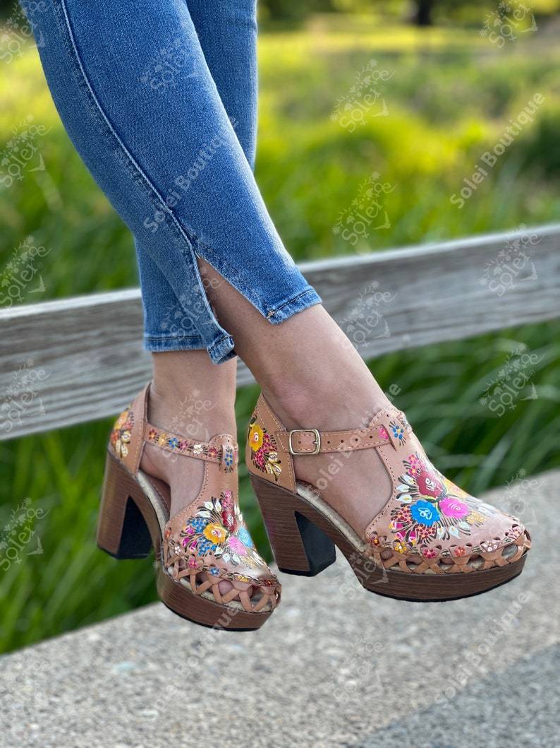 Mexican Hand Painted Block Heels - Solei Store