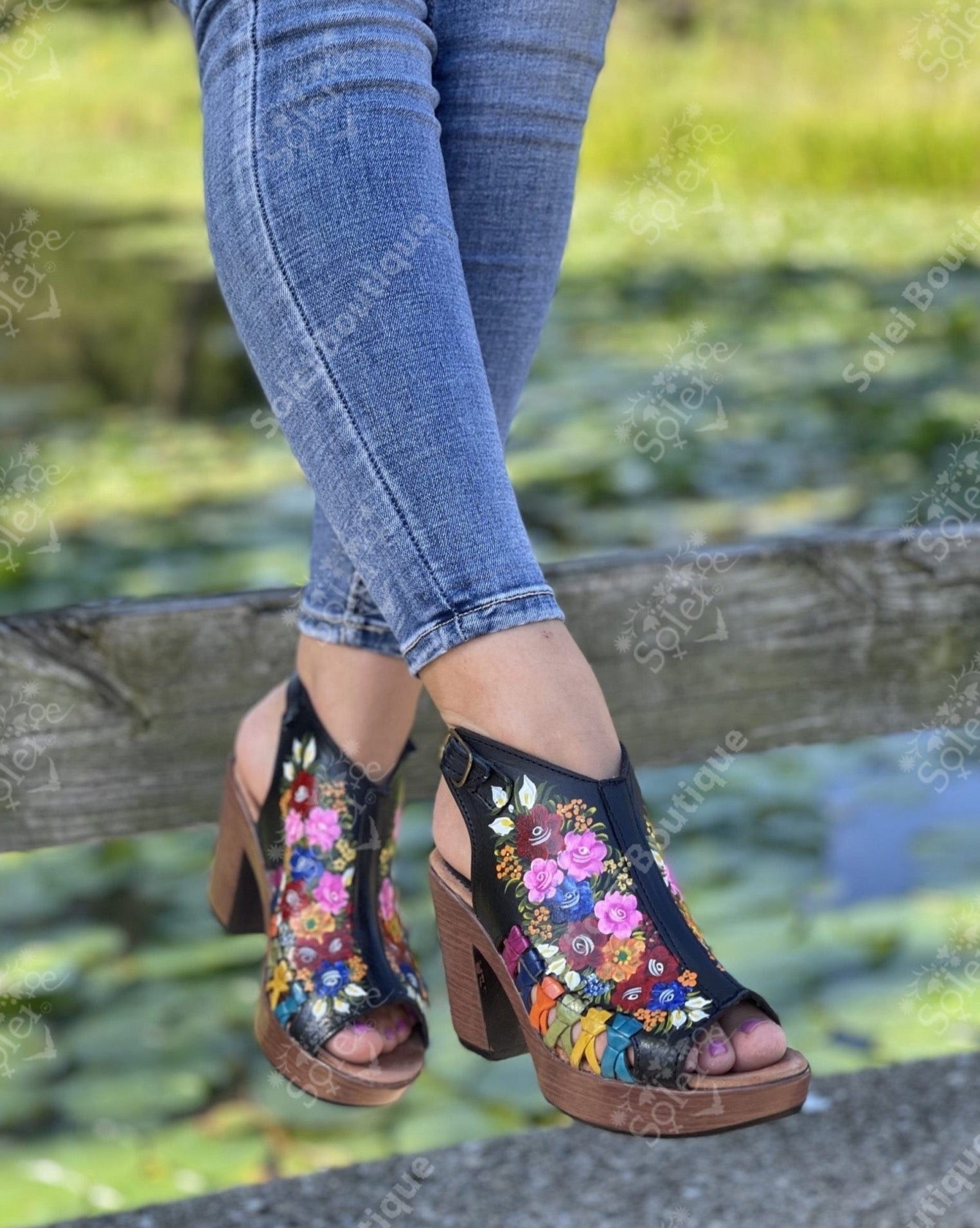 Mexican Hand Painted Block Heels - Solei Store