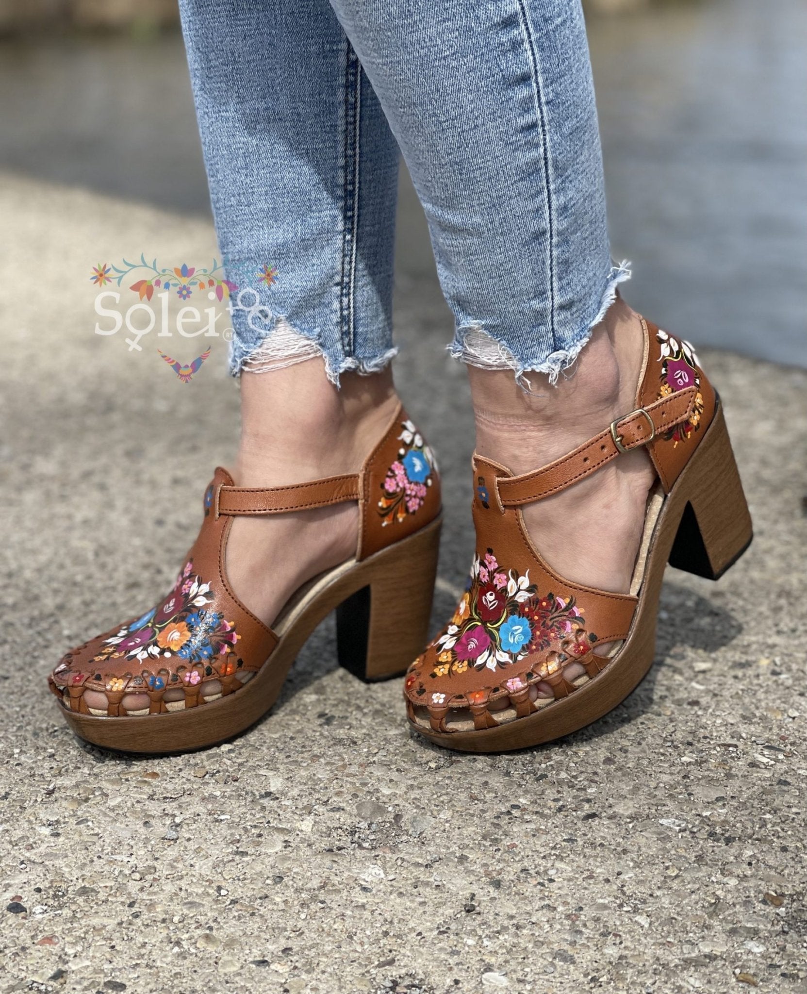 Mexican Hand Painted Block Heels - Solei Store