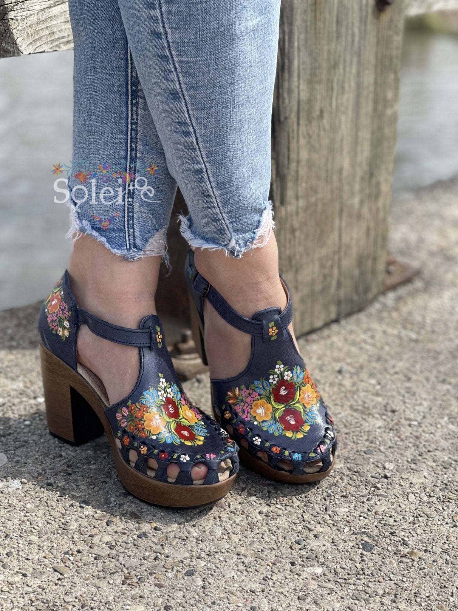 Mexican Hand Painted Block Heels - Solei Store