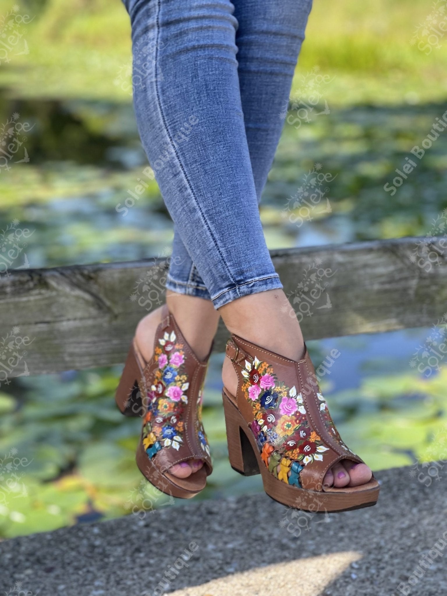 Mexican Hand Painted Block Heels - Solei Store