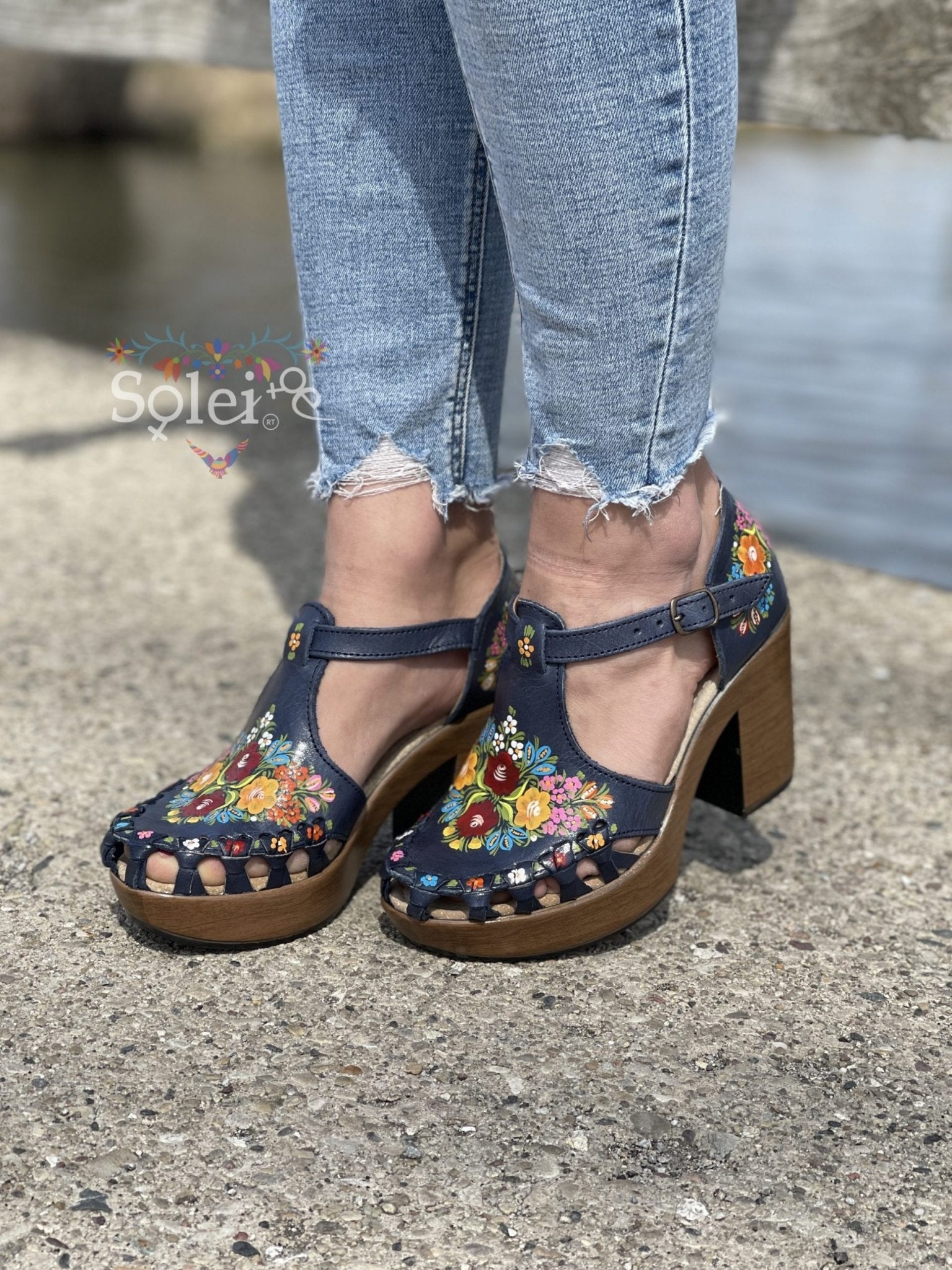 Mexican Hand Painted Block Heels - Solei Store