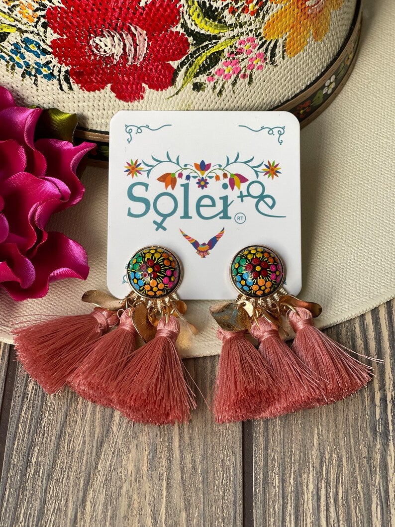 Mexican Hand Painted Floral Earrings. Aretes Susan - Solei Store