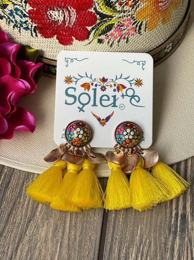 Mexican Hand Painted Floral Earrings. Aretes Susan - Solei Store