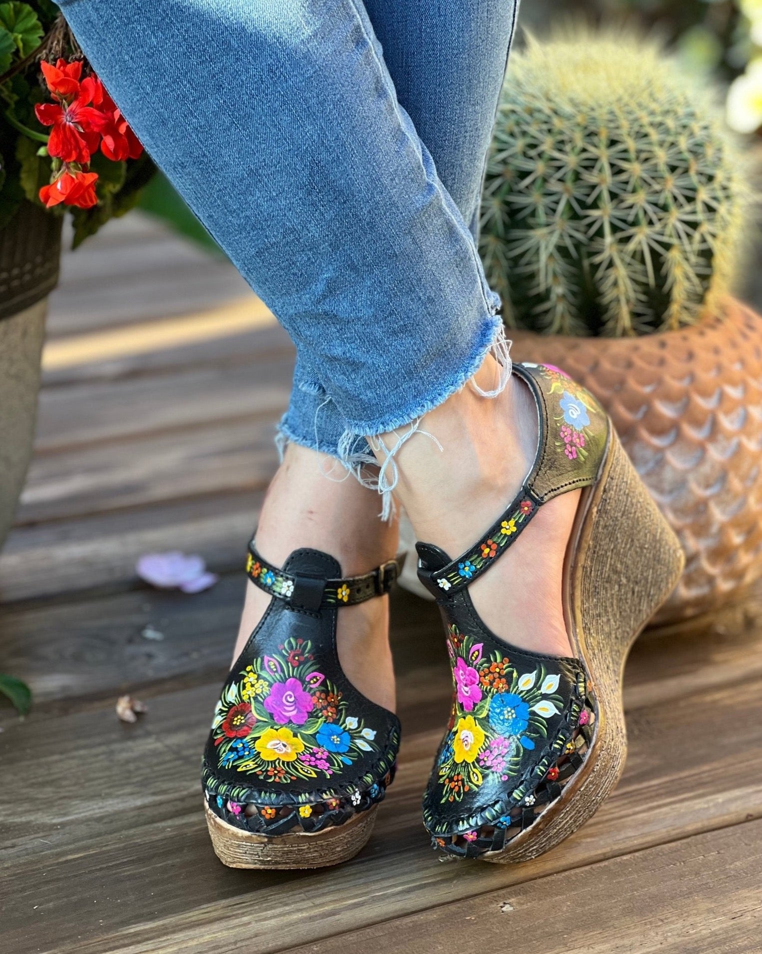 Mexican Hand Painted Wedge Heels. Zayra Heels - Solei Store