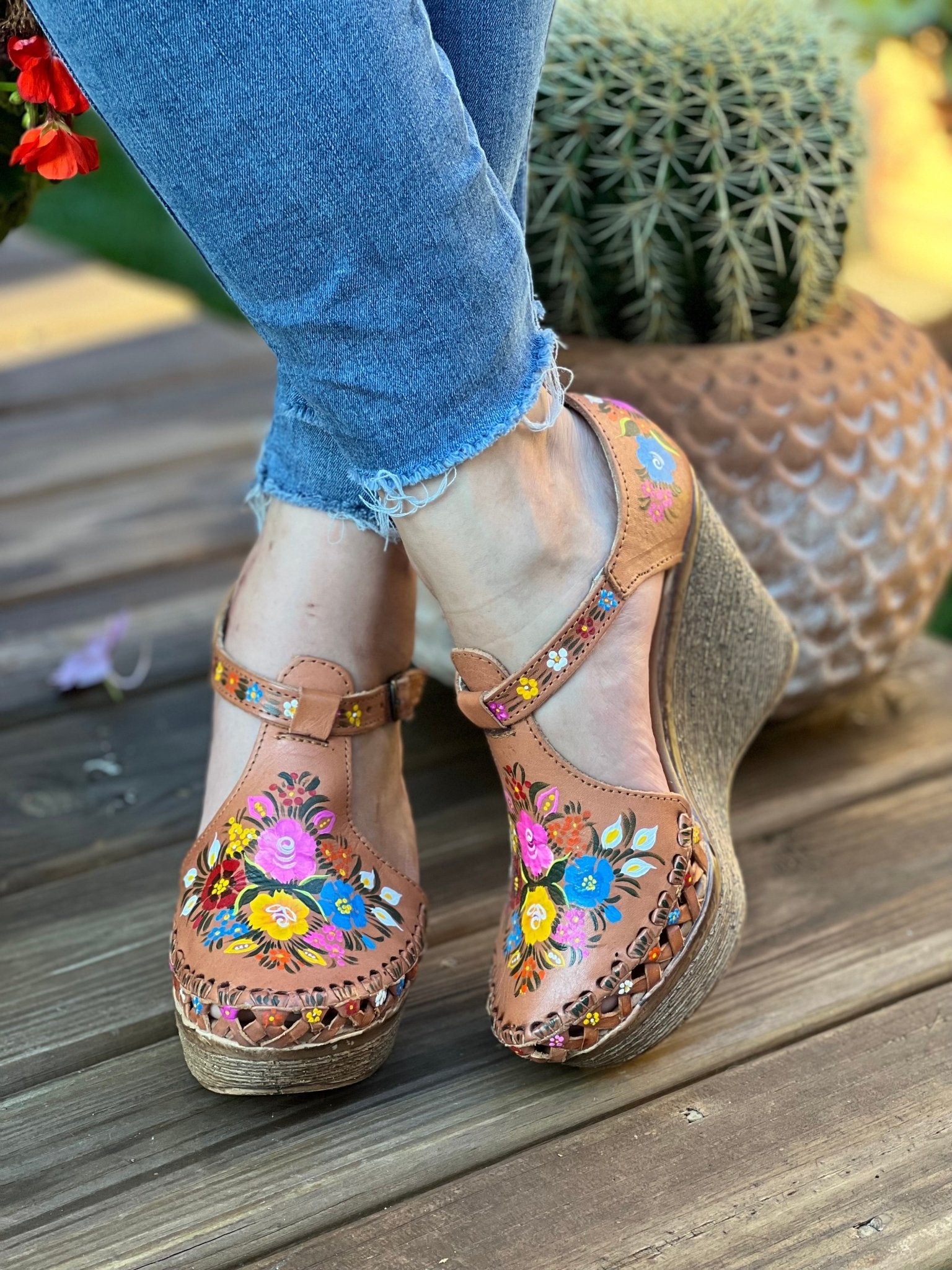 Mexican Hand Painted Wedge Heels. Zayra Heels - Solei Store