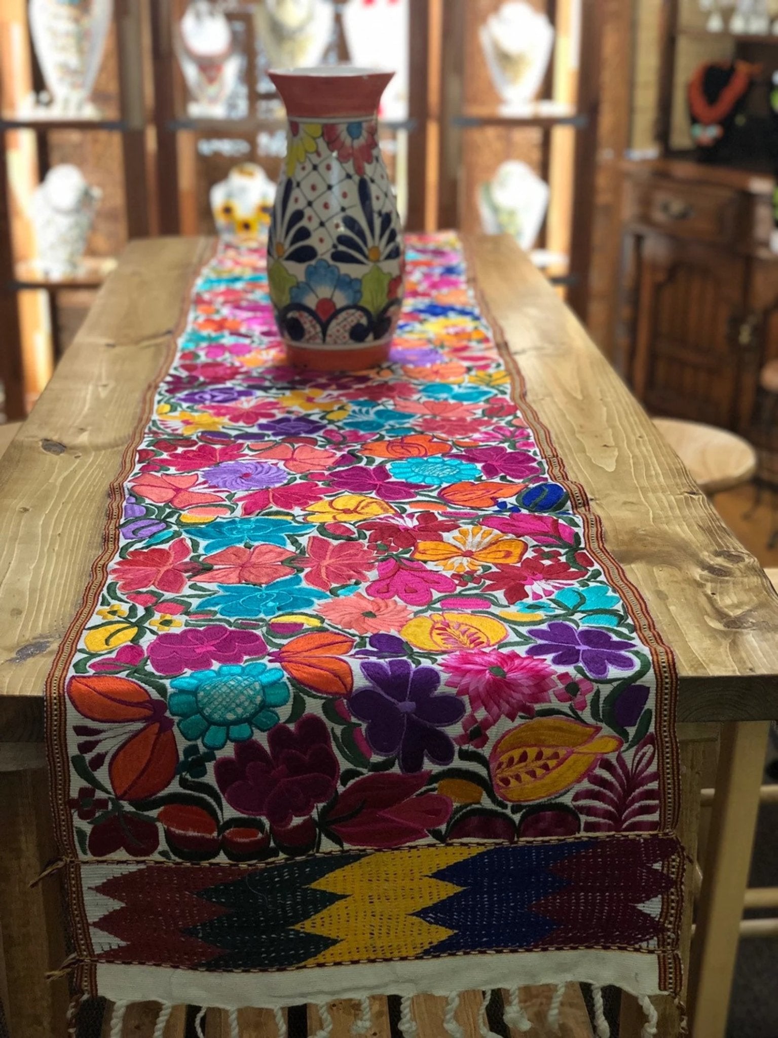 Mexican Handwoven Table Runner. Artisanal Embroidered Table Runner. Camino de Mesa Bordado - Solei Store