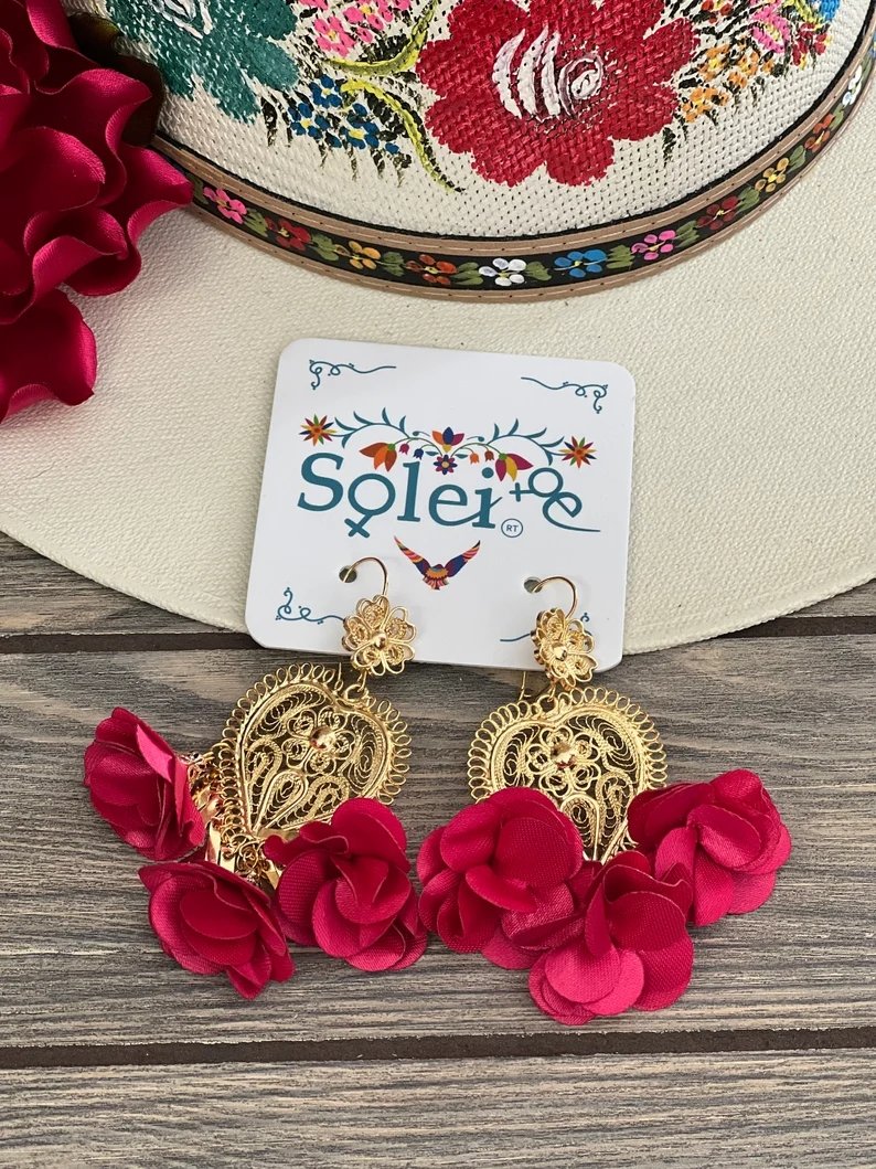 Mexican Heart Filigree Earrings. Arete Corazon Flores - Solei Store