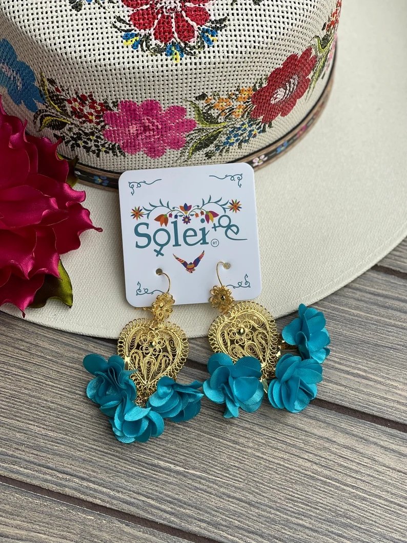 Mexican Heart Filigree Earrings. Arete Corazon Flores - Solei Store