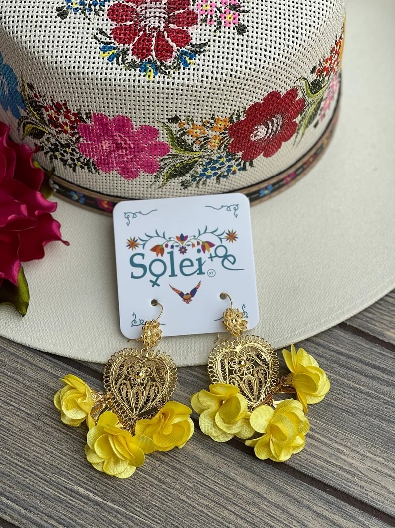 Mexican Heart Filigree Earrings. Arete Corazon Flores - Solei Store
