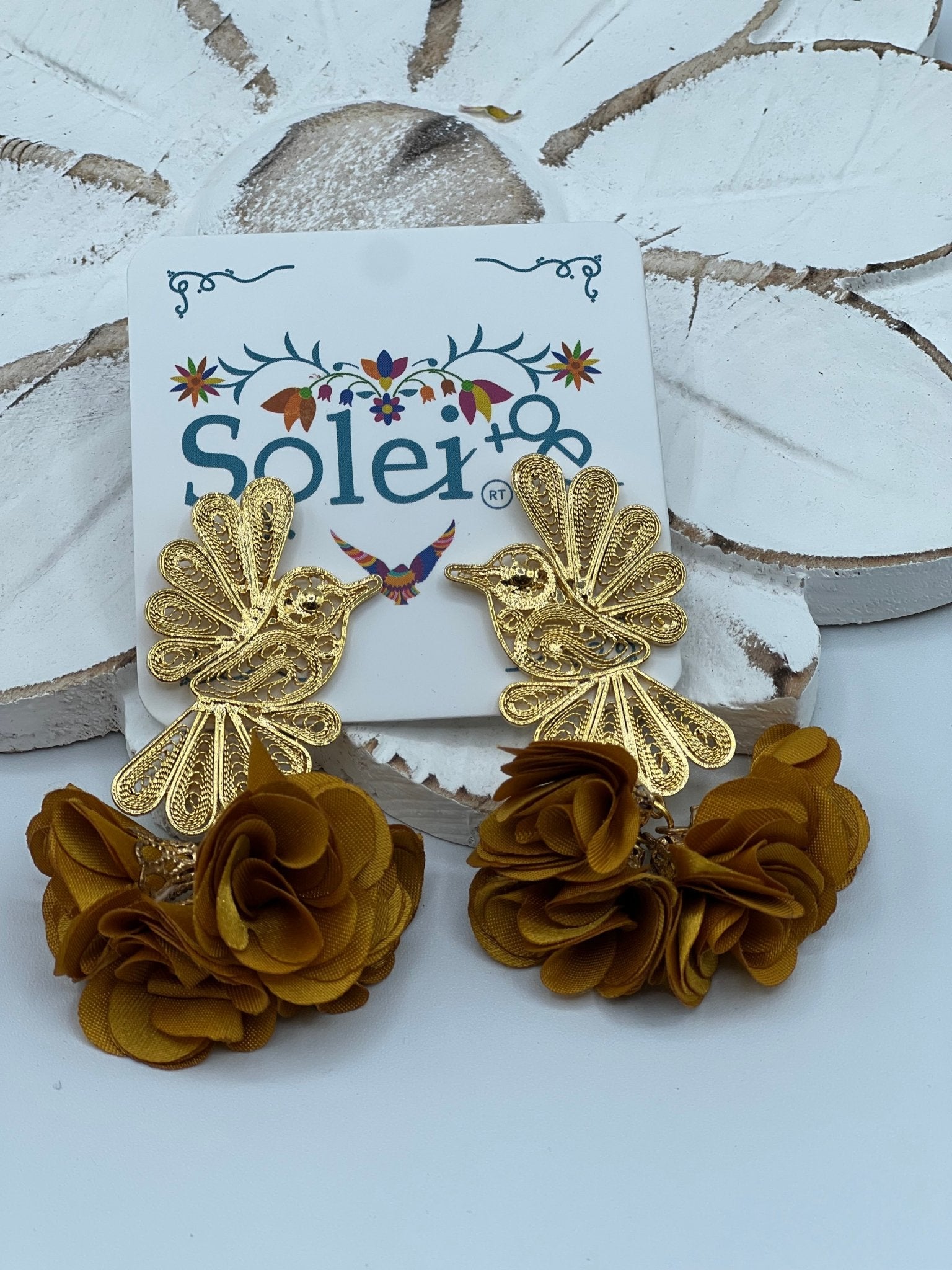 Mexican Hummingbird Filigree Earrings. Filigree Colibri Floral Earrings. - Solei Store