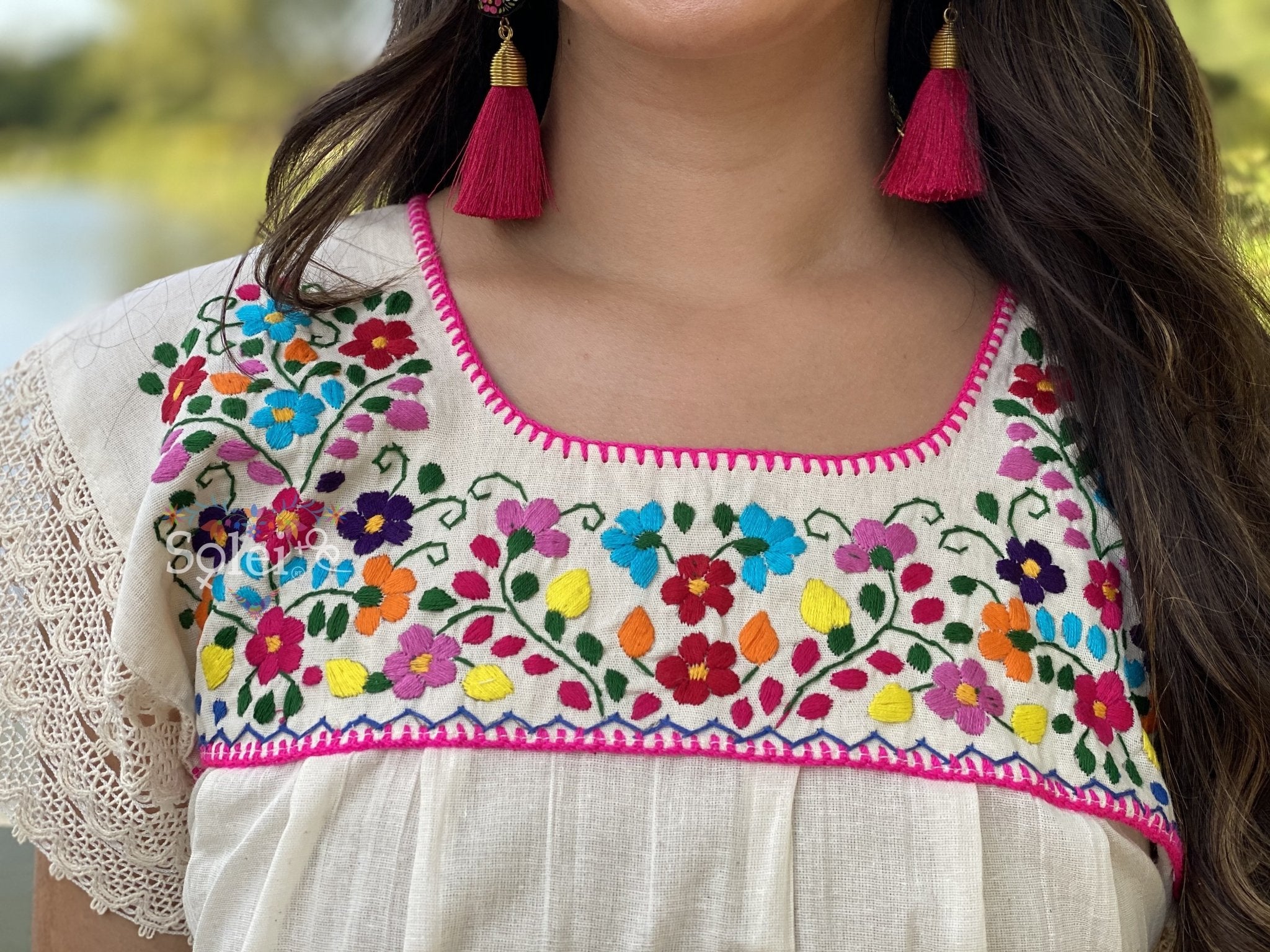 Mexican Lace Sleeve Floral Blouse. Delfina Blouse. - Solei Store