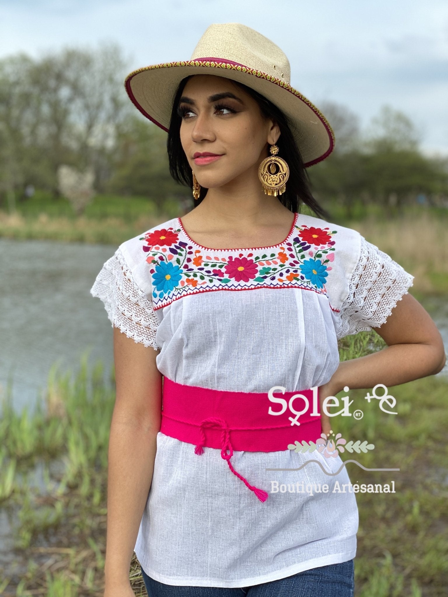 Mexican Lace Sleeve Floral Blouse. Delfina Blouse. - Solei Store