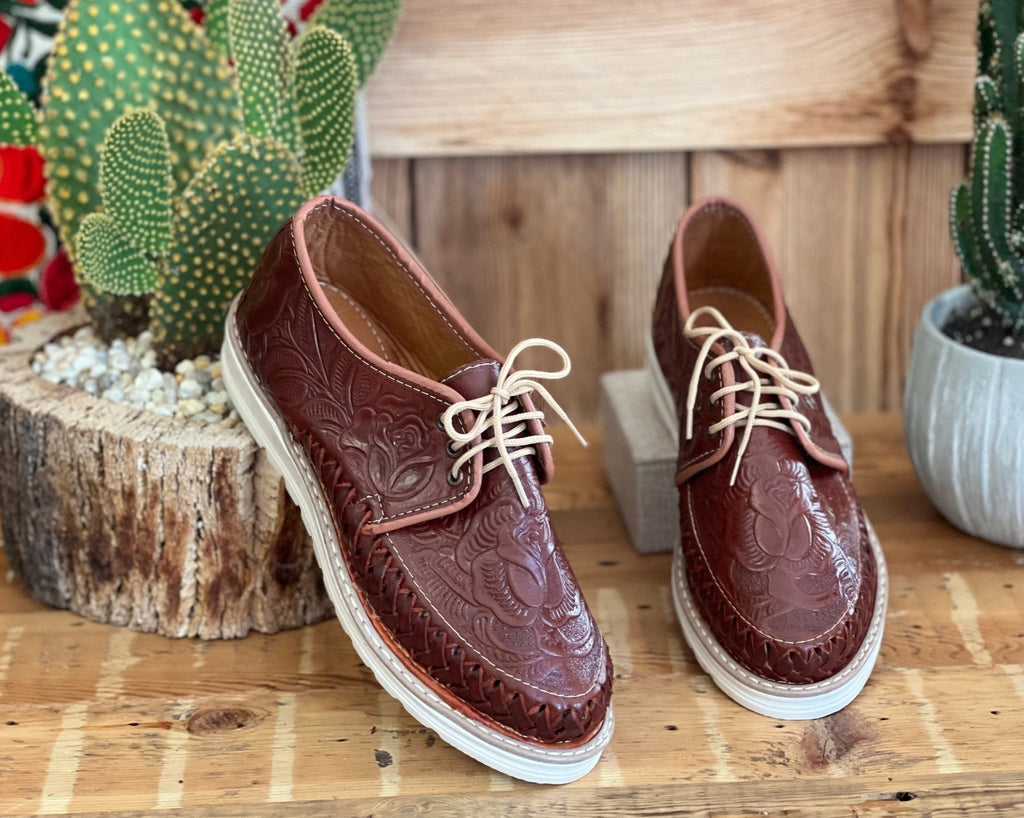 Artesanias La Zarca Embossed Aztec Men 12 Brown Leather Handcrafted Mexico Shoes La Zarca | Shoes | Artesanias La Zarca Embossed Aztecmen 2  main image 4