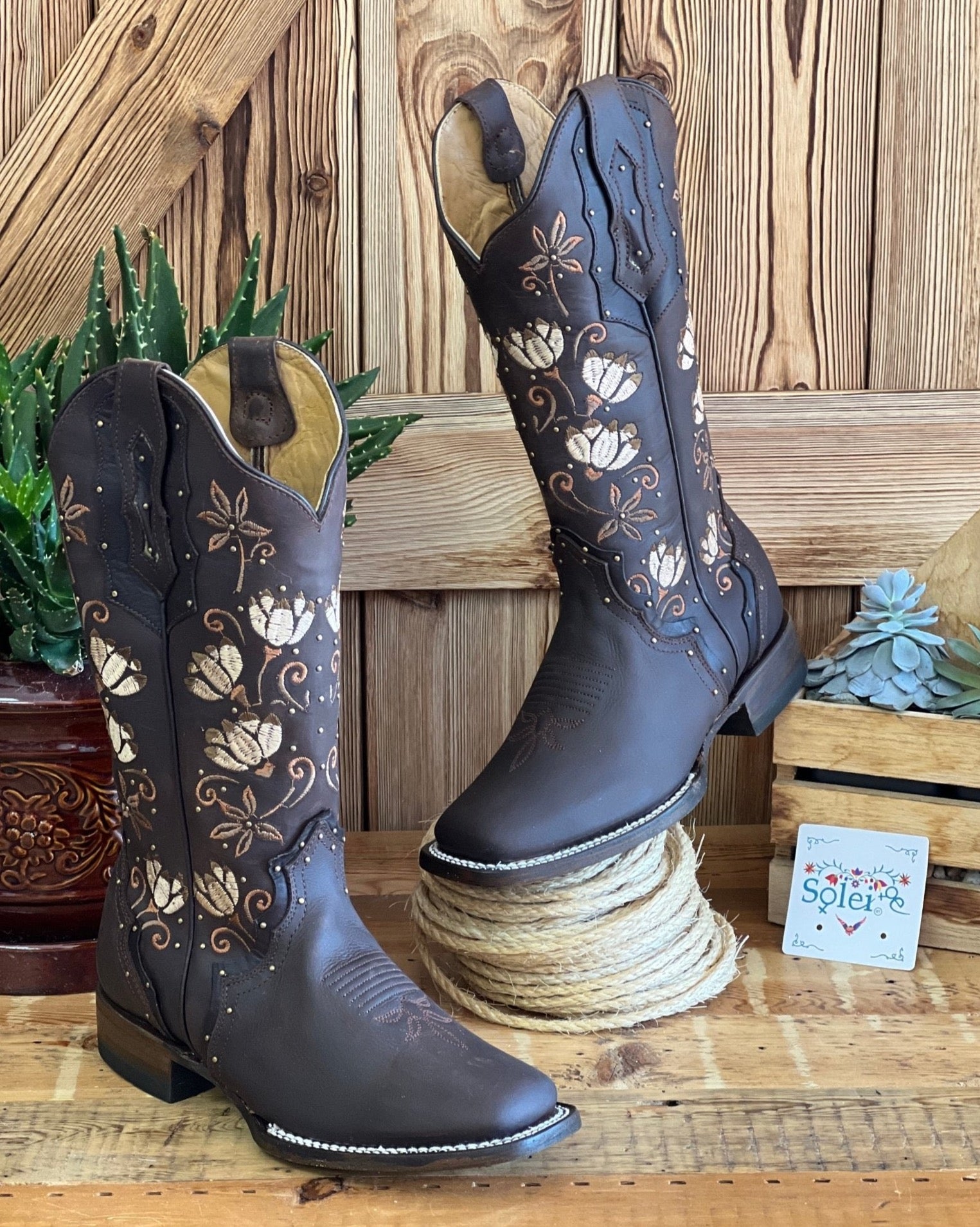 Mexican Leather Floral Embroidered Boots. Antonella Boots. - Solei Store