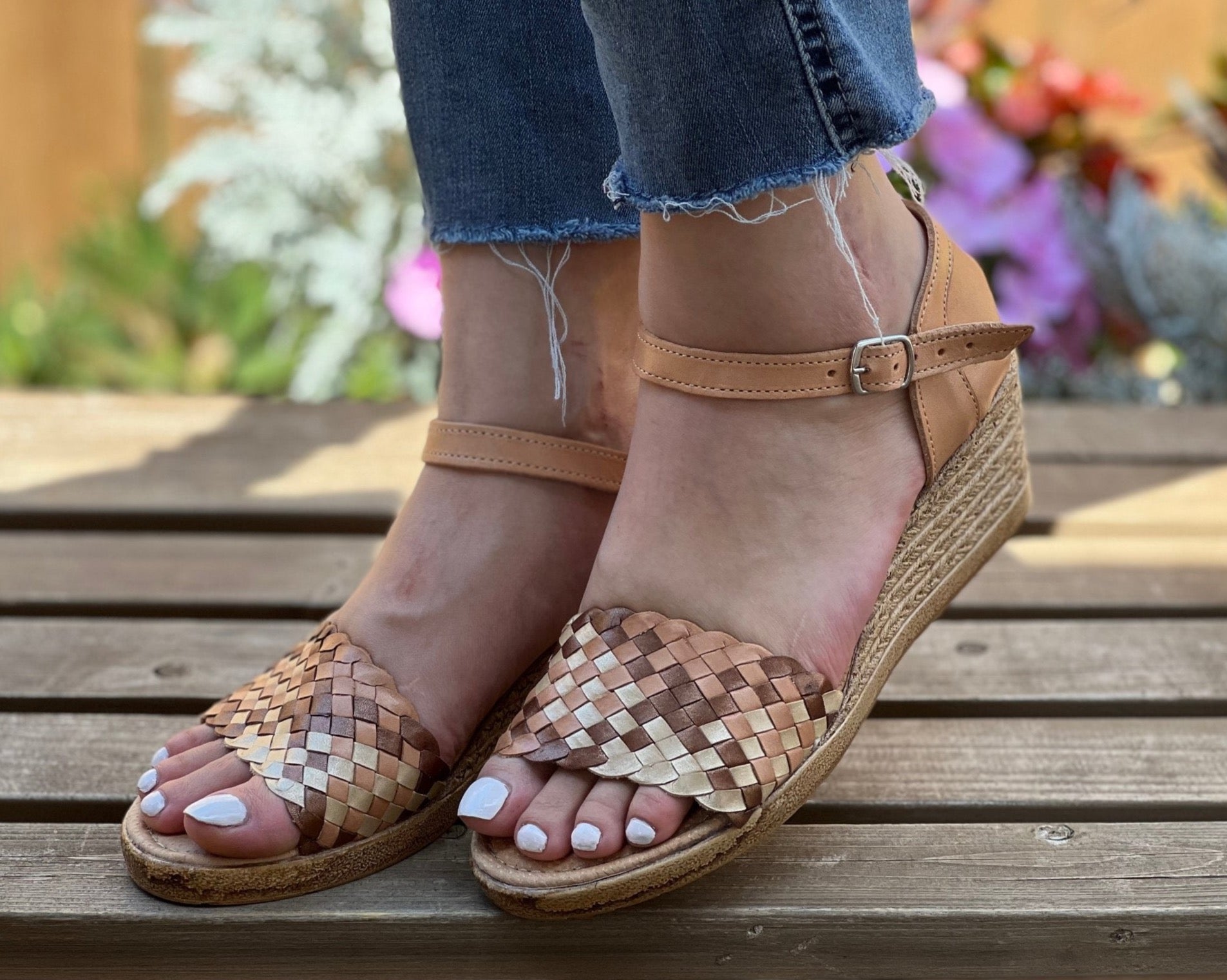 Mexican Leather Golden Wedge Heels. Claudia Golden Heels - Solei Store