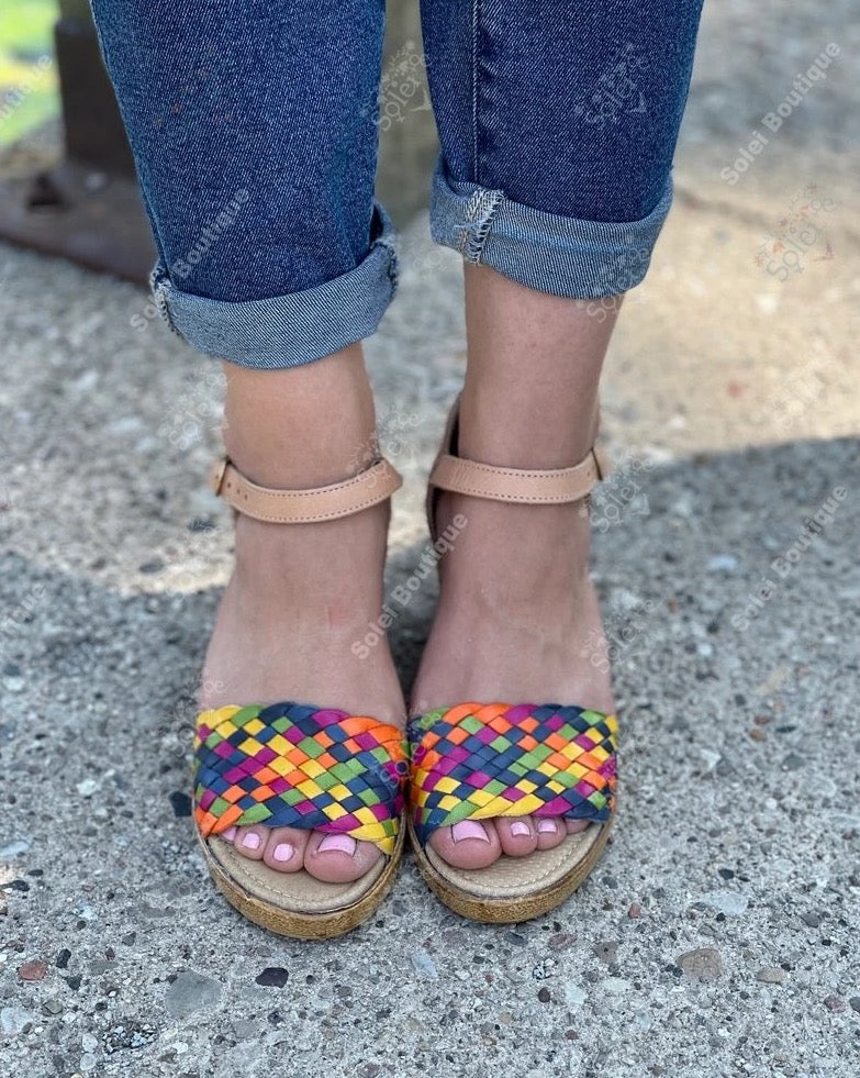 Mexican Leather Multicolor Wedge Heels. Claudia Multicolor Heels - Solei Store