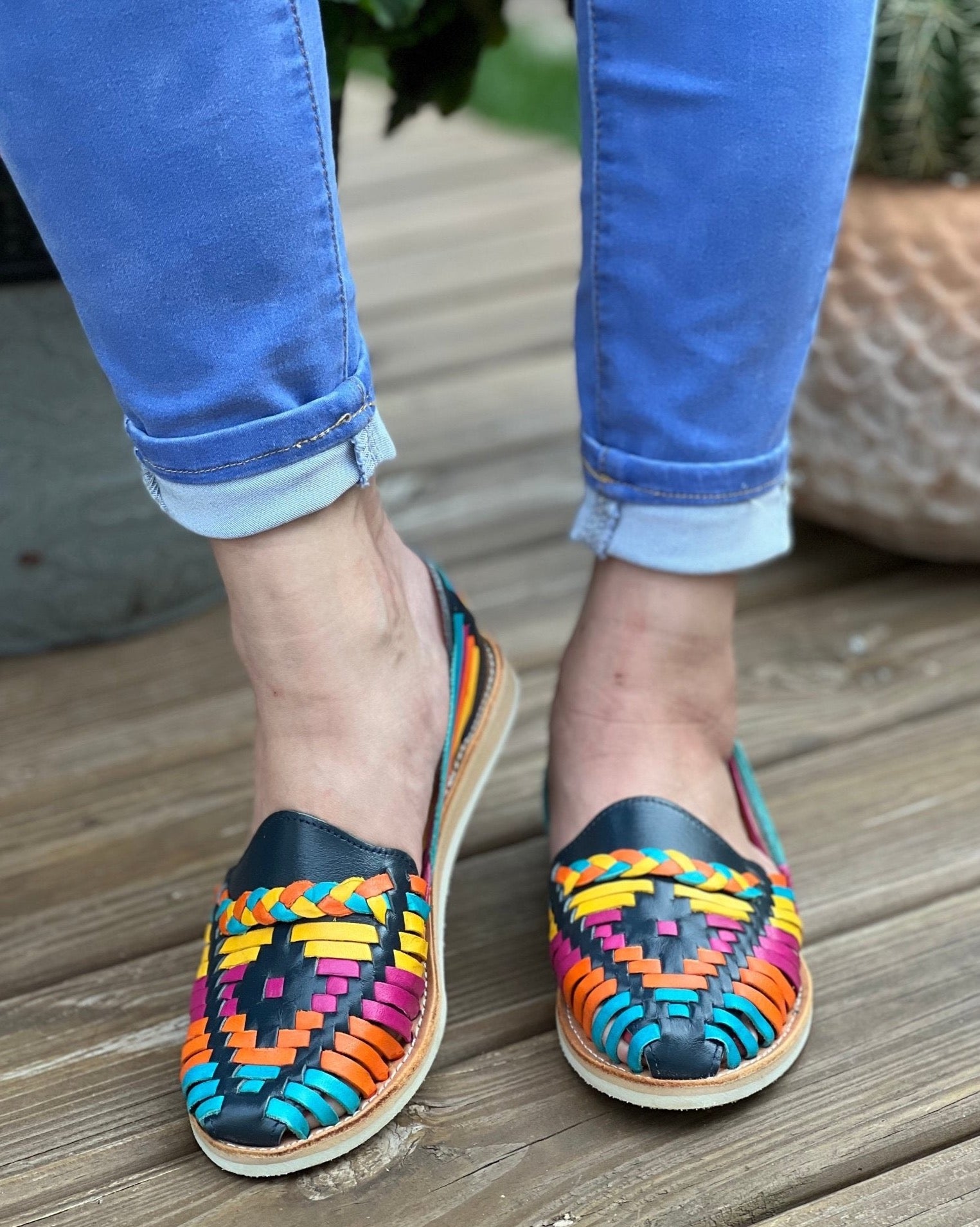 Mexican Multicolor Leather Shoes. Megan Blue Flats - Solei Store
