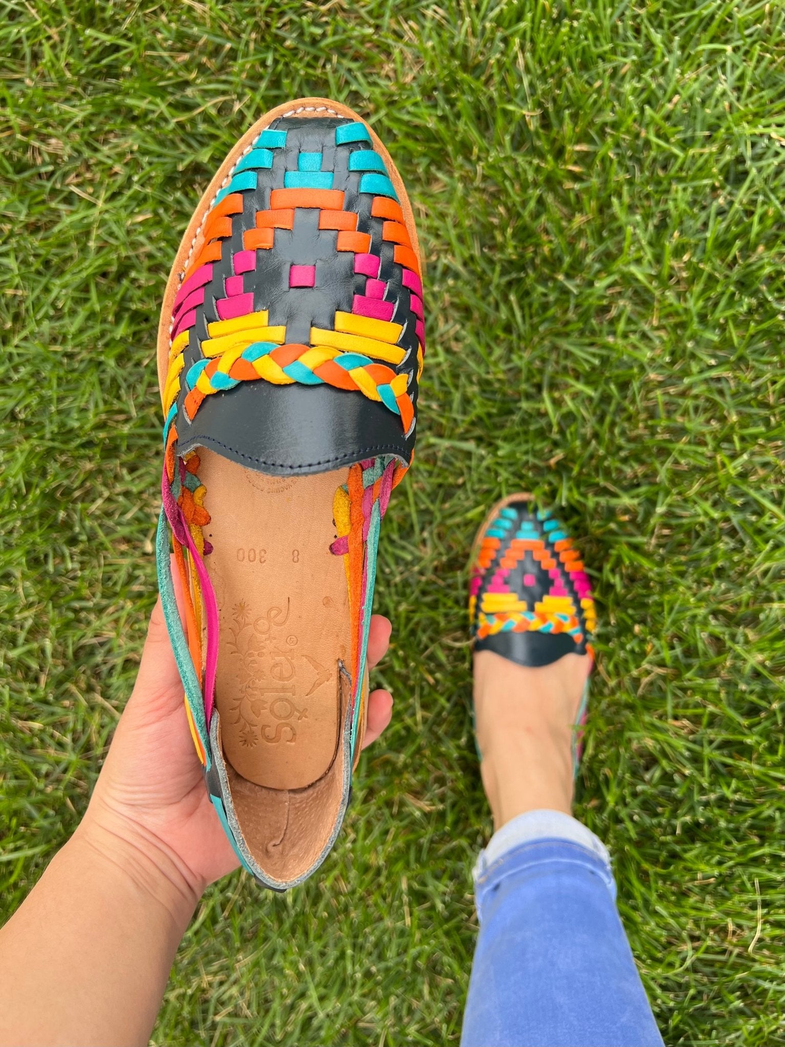 Mexican Multicolor Leather Shoes. Megan Blue Flats - Solei Store