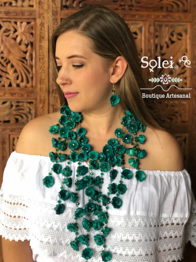 Mexican Necklace and Earrings made out of Palm branch. Collar de Palma Largo - Solei Store