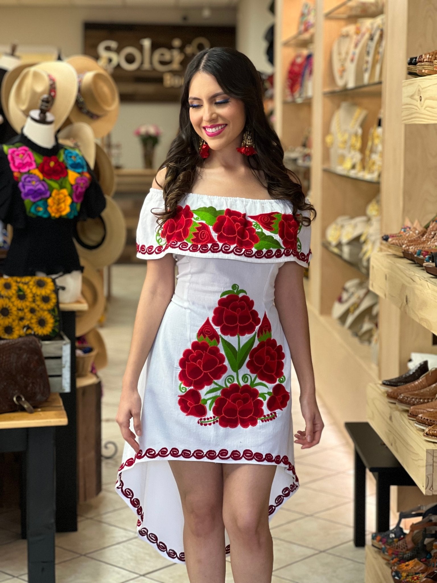 Mexican off the Shoulder Dress. Traditional Artisanal Mexican Party Dress. Rosaura Dress. - Solei Store
