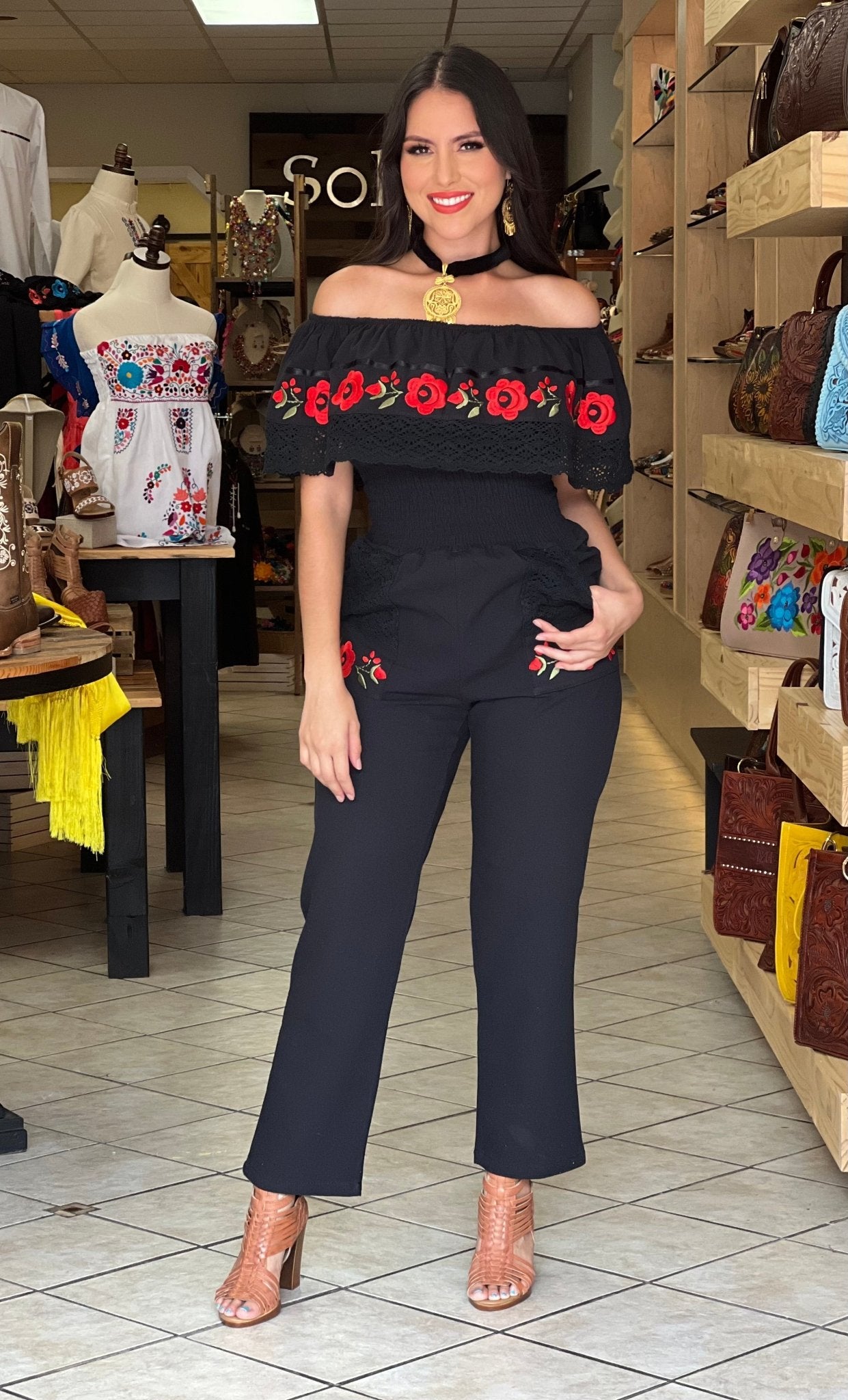 Mexican Off the Shoulder Jumpsuit. Jumpsuit Campesino Luxe - Solei Store