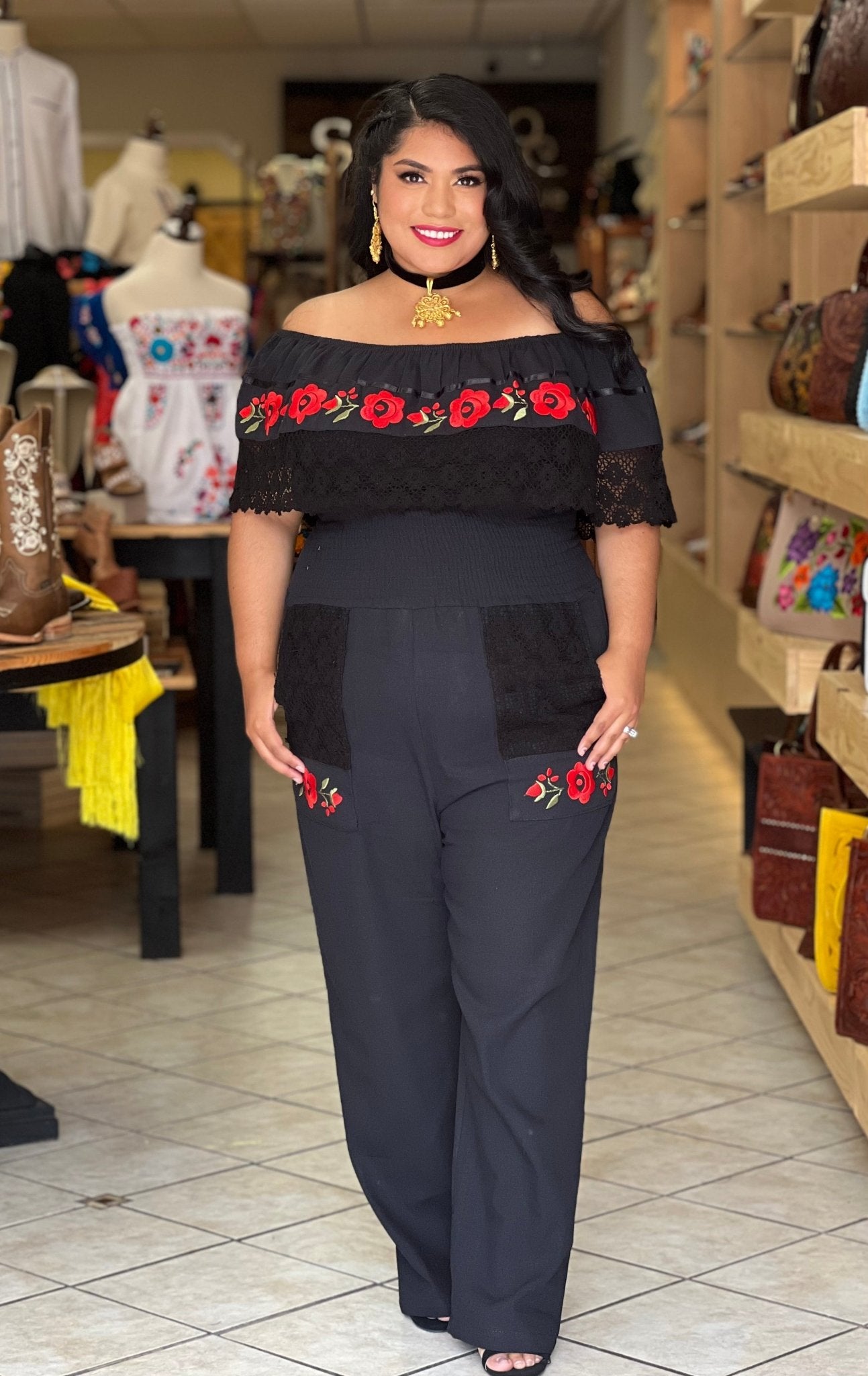 Mexican Off the Shoulder Jumpsuit. Jumpsuit Campesino Luxe - Solei Store