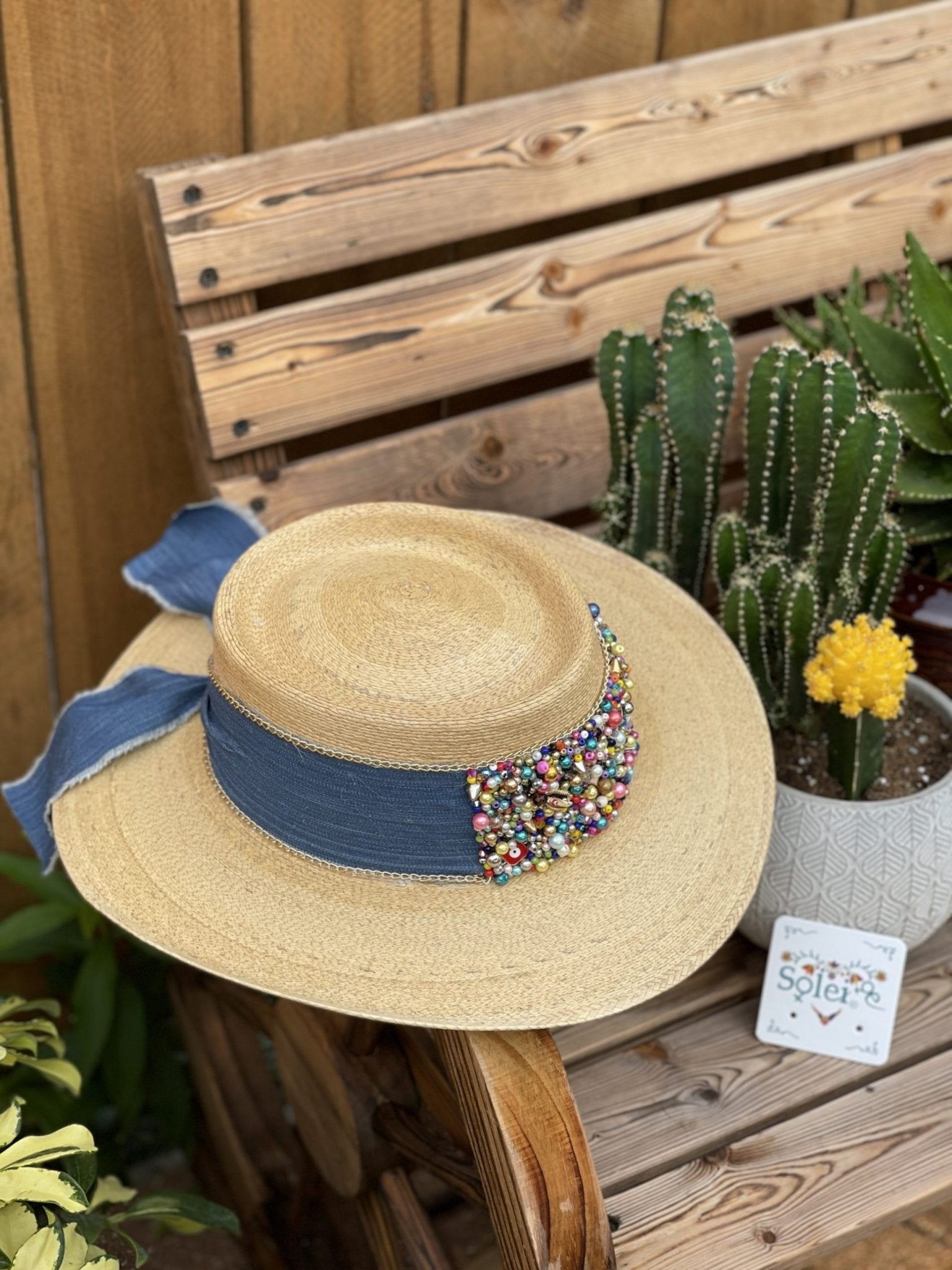 Mexican Palm Hat with Beaded Design - Solei Store