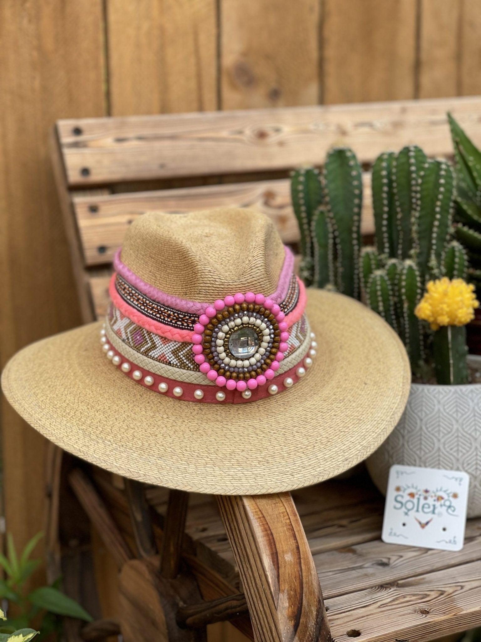 Mexican Palm Hat with Beaded Design - Solei Store