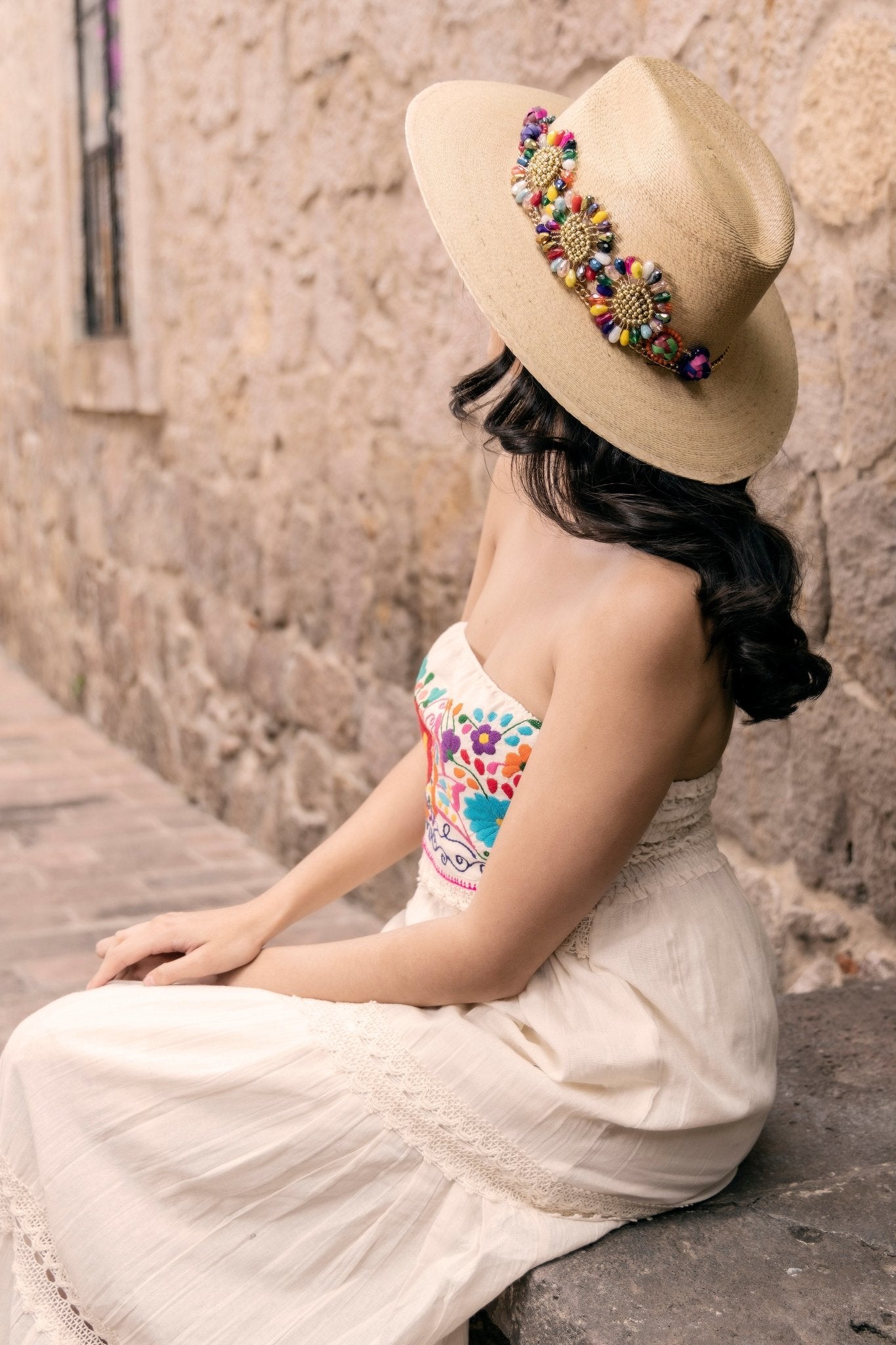 Mexican Palm Hat with Beaded Design. Sombrero Ariadna. - Solei Store