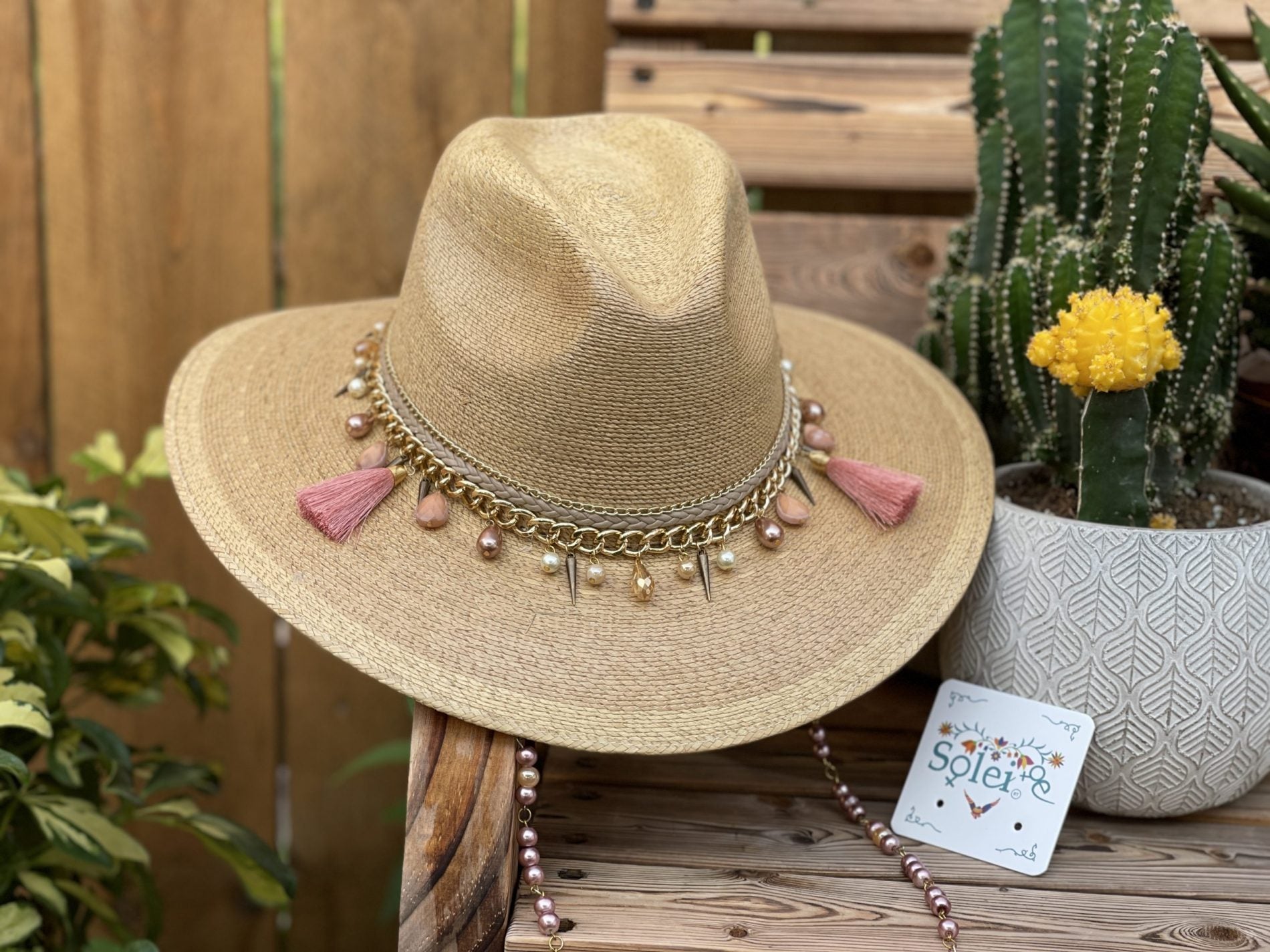 Mexican Palm Hat with Pearls - Solei Store