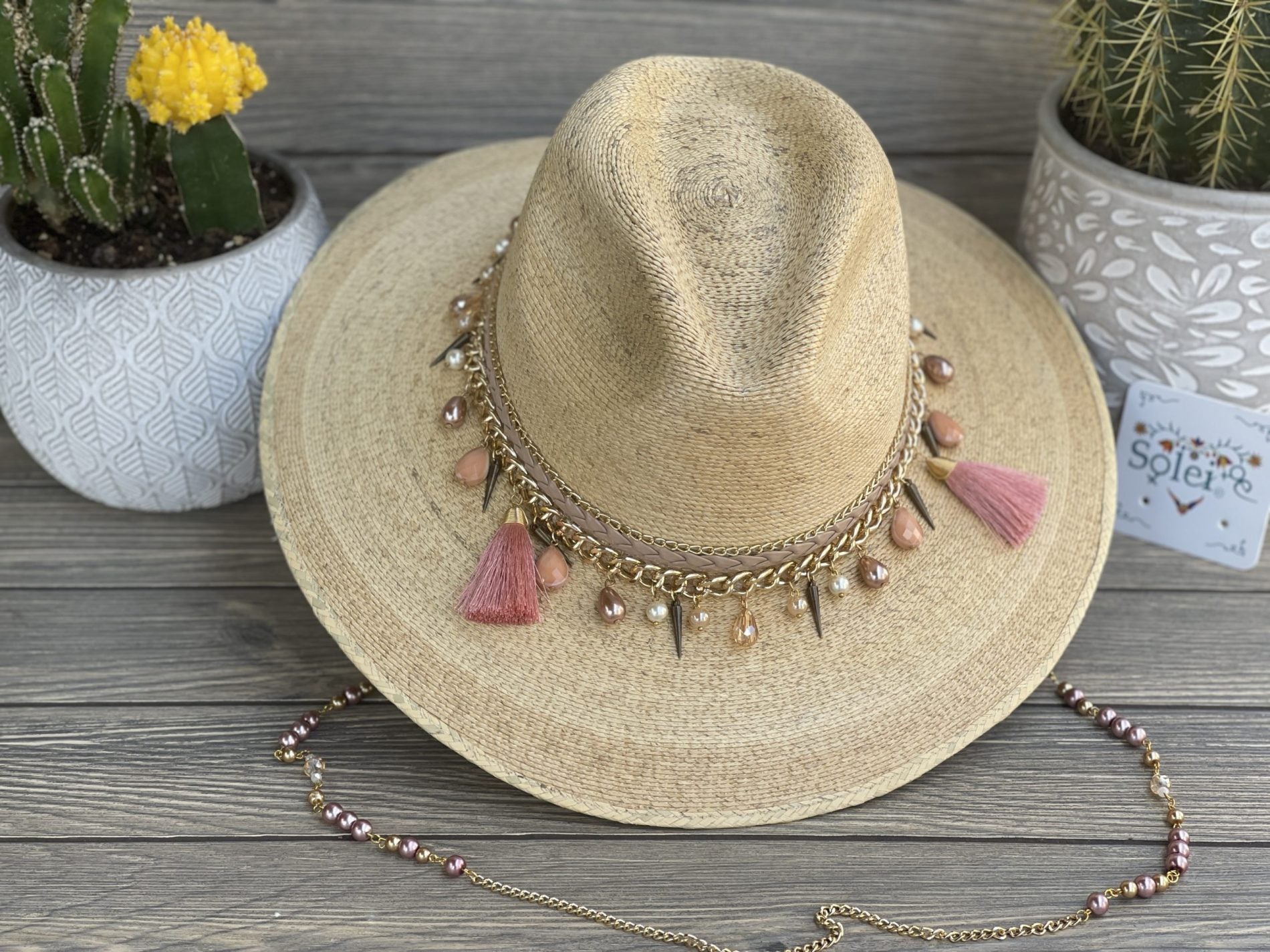 Mexican Palm Hat with Pearls - Solei Store