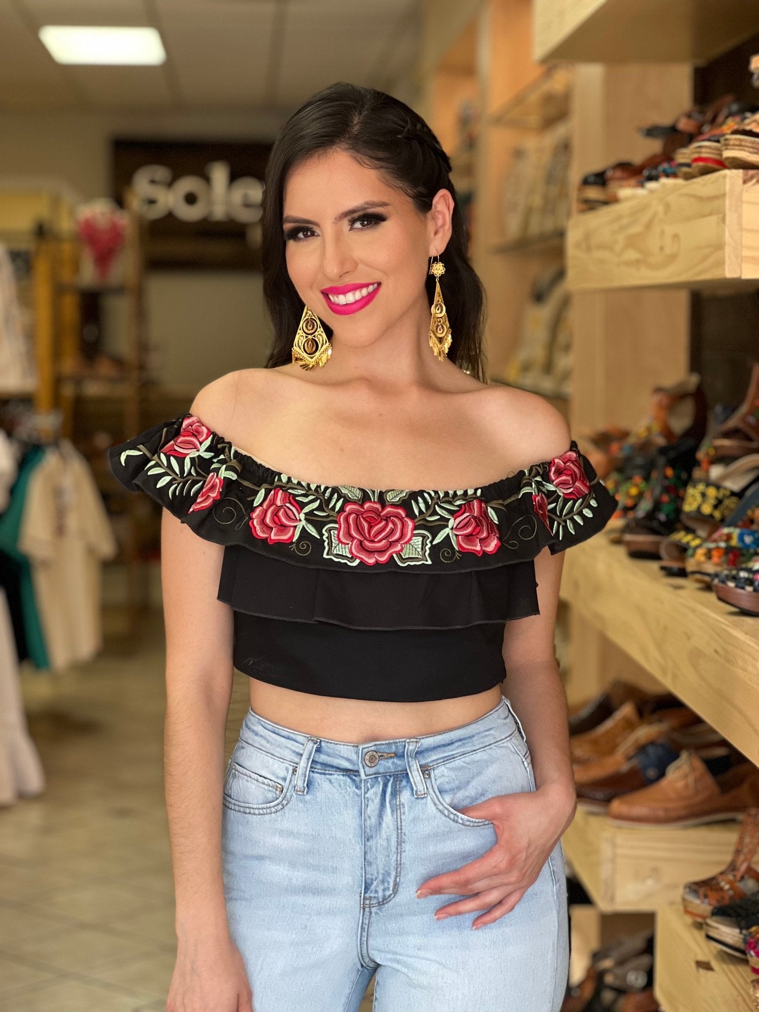 Mexican Ruffle Crop Top. Crop Top Rosa Maria. - Solei Store