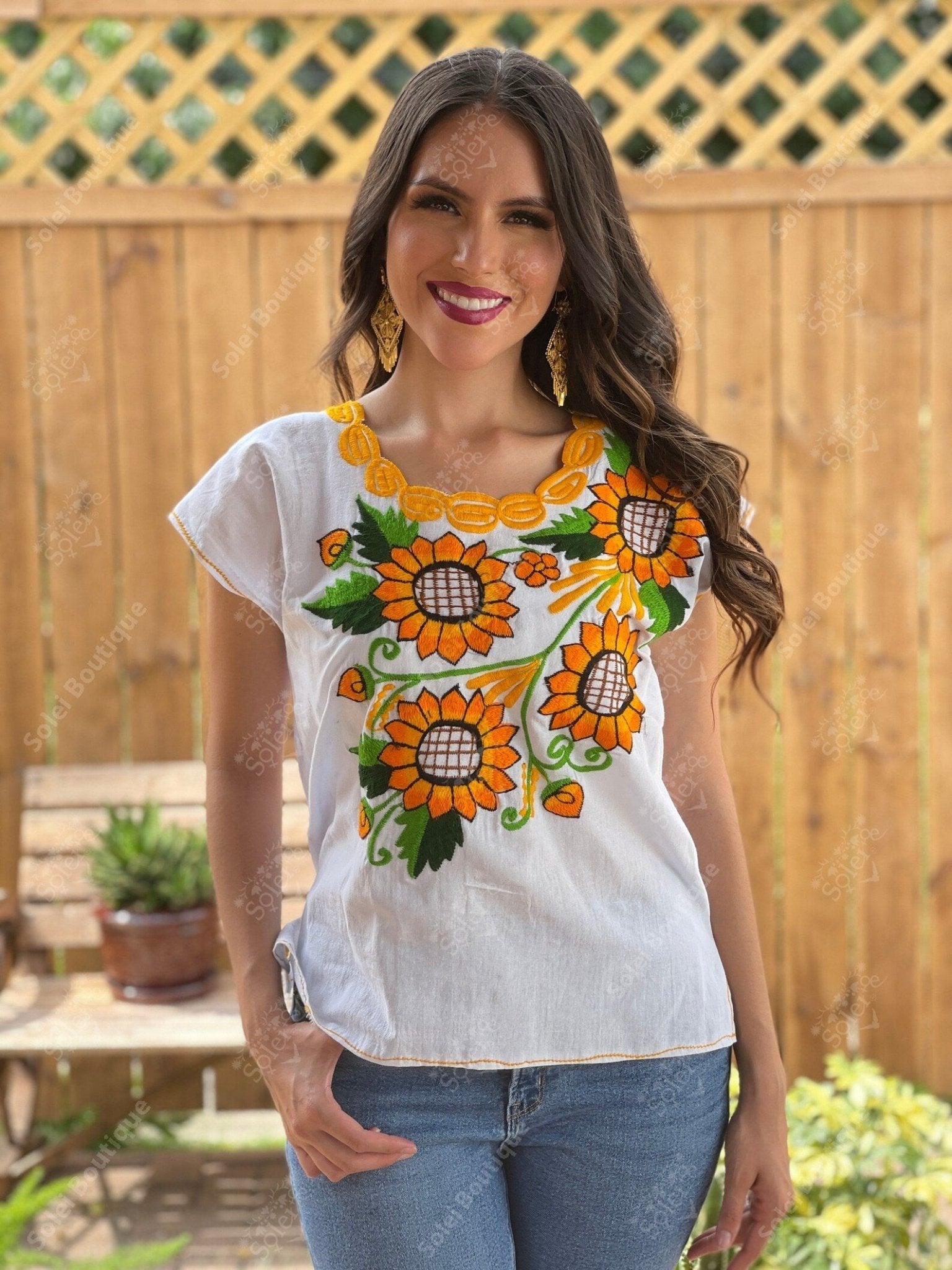 Mexican Sunflower Embroidered Blouse. Blusa Peto Girasol - Solei Store