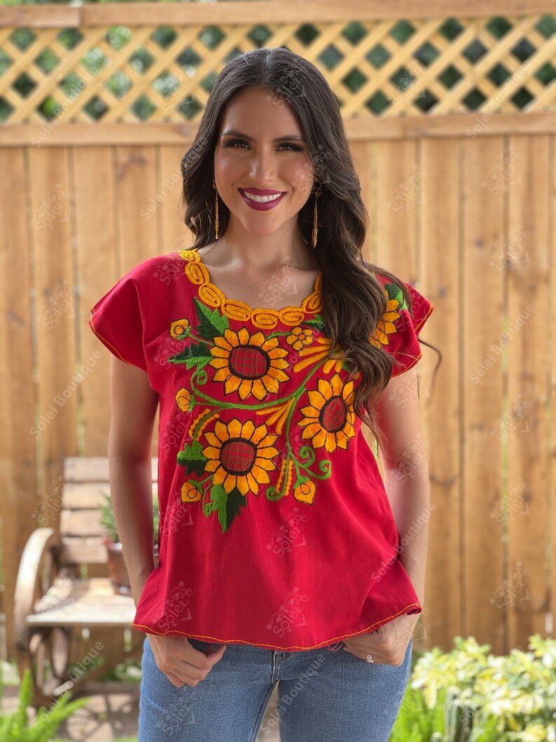 Mexican Sunflower Embroidered Blouse. Blusa Peto Girasol - Solei Store