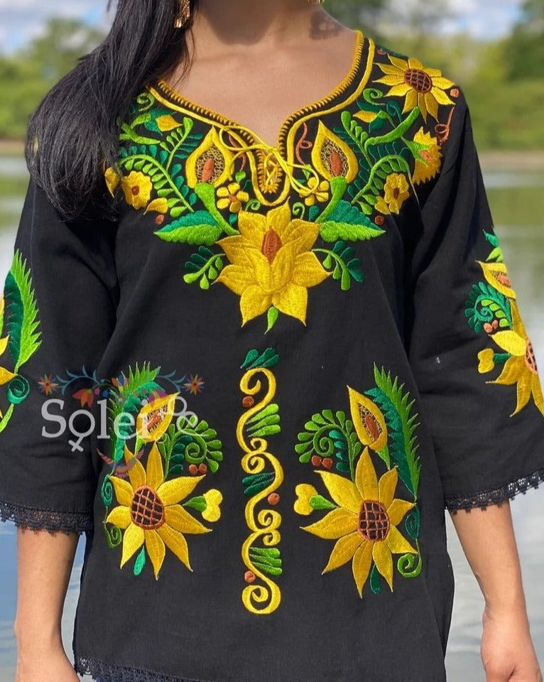 Mexican Sunflower Embroidered Blouse. Bluson Girasoles - Solei Store