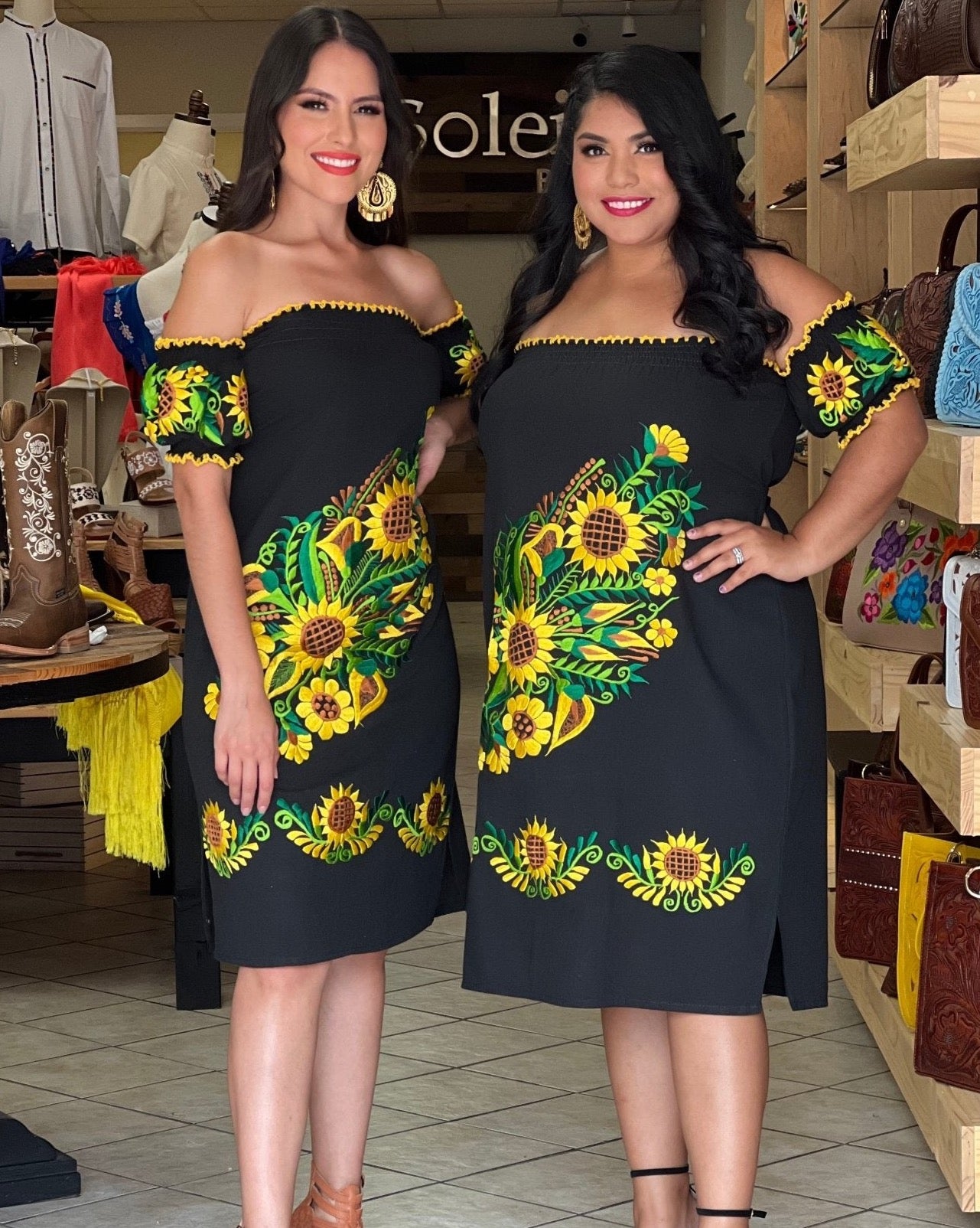 Mexican Sunflower Embroidered Dress. Eloisa Dress. - Solei Store