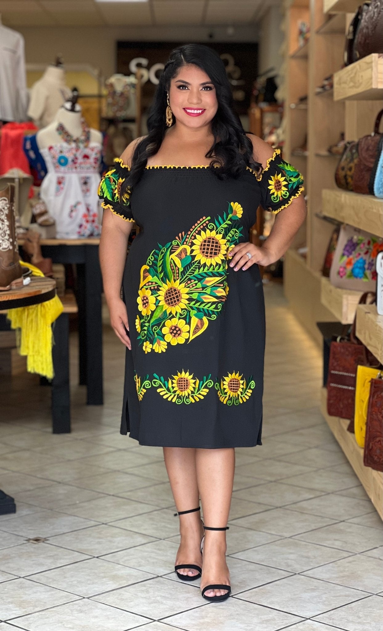 Mexican Sunflower Embroidered Dress. Eloisa Dress. - Solei Store