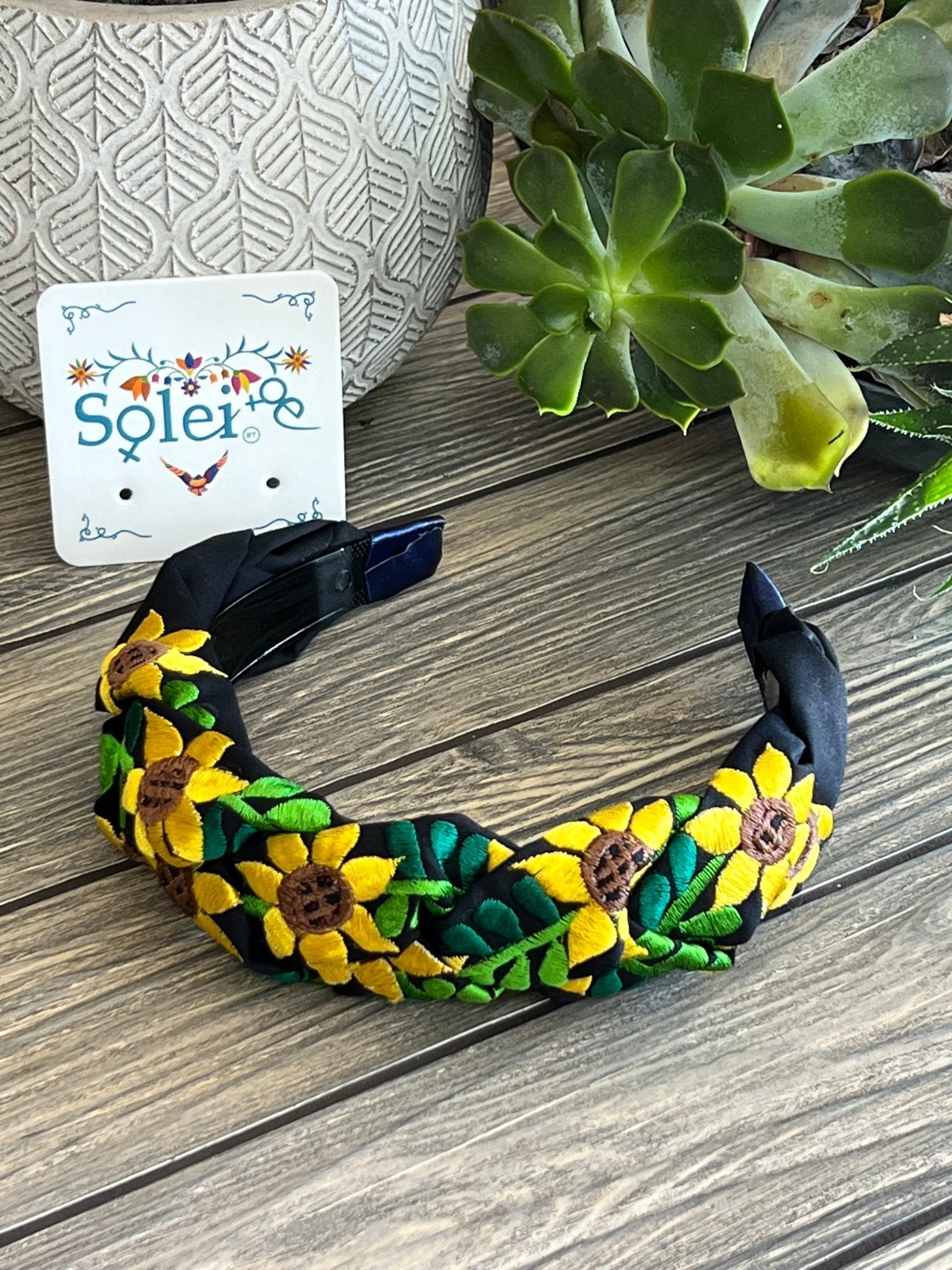 Mexican Sunflower Embroidered Headband. Bordada Girasoles Headband. - Solei Store