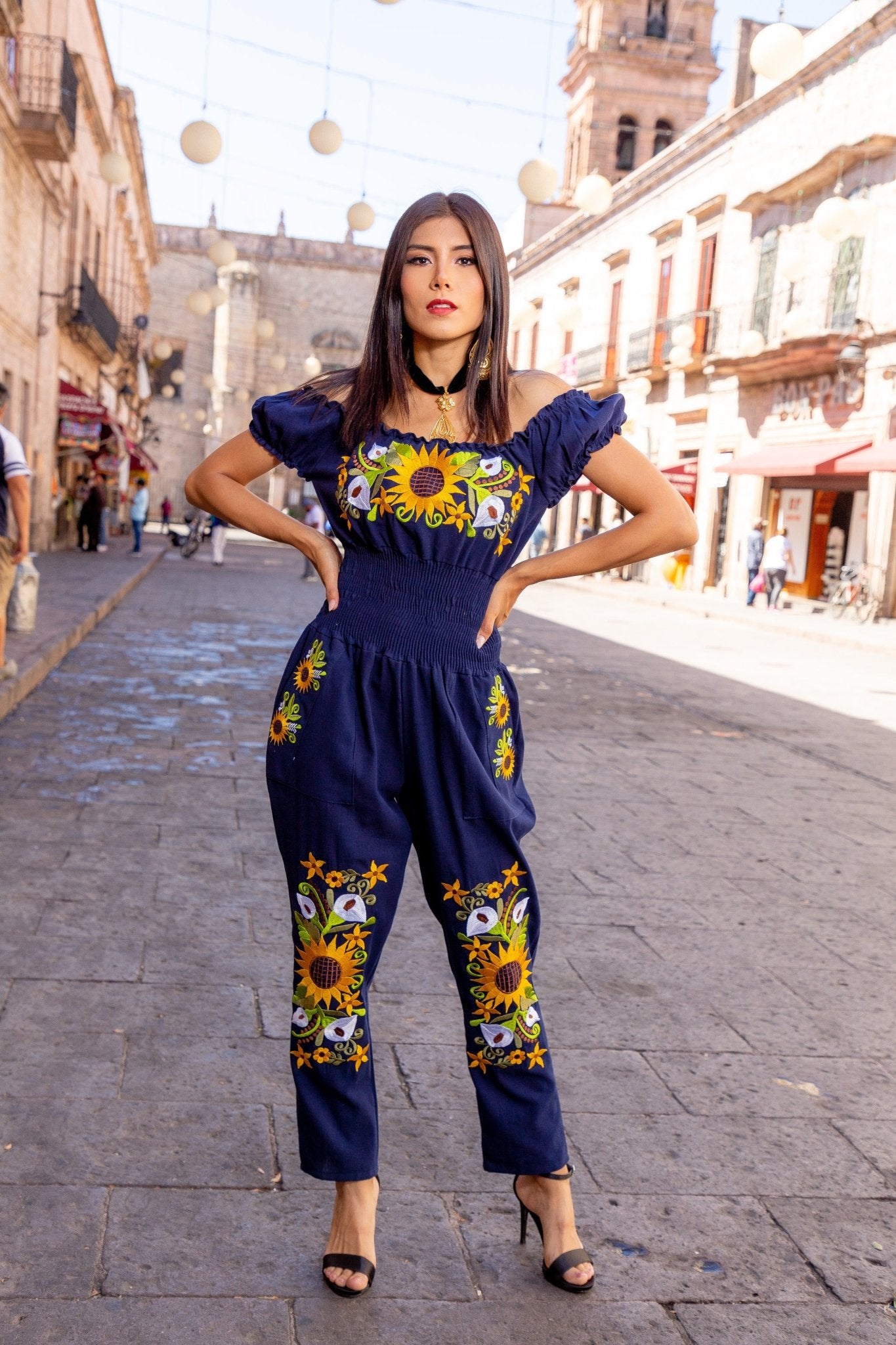 Mexican Sunflower Embroidered Jumpsuit. Jumpsuit Giovanna - Solei Store