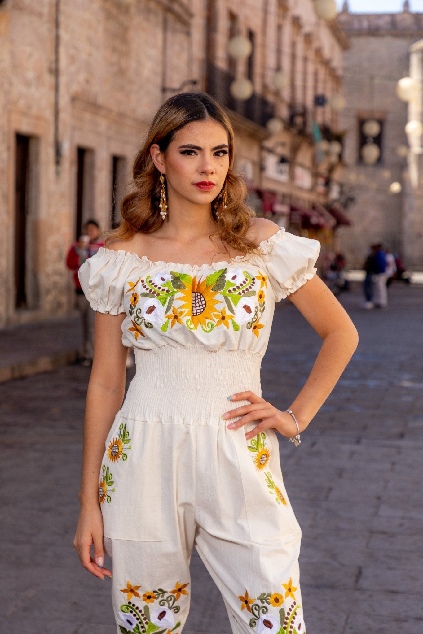 Mexican Sunflower Embroidered Jumpsuit. Jumpsuit Giovanna - Solei Store