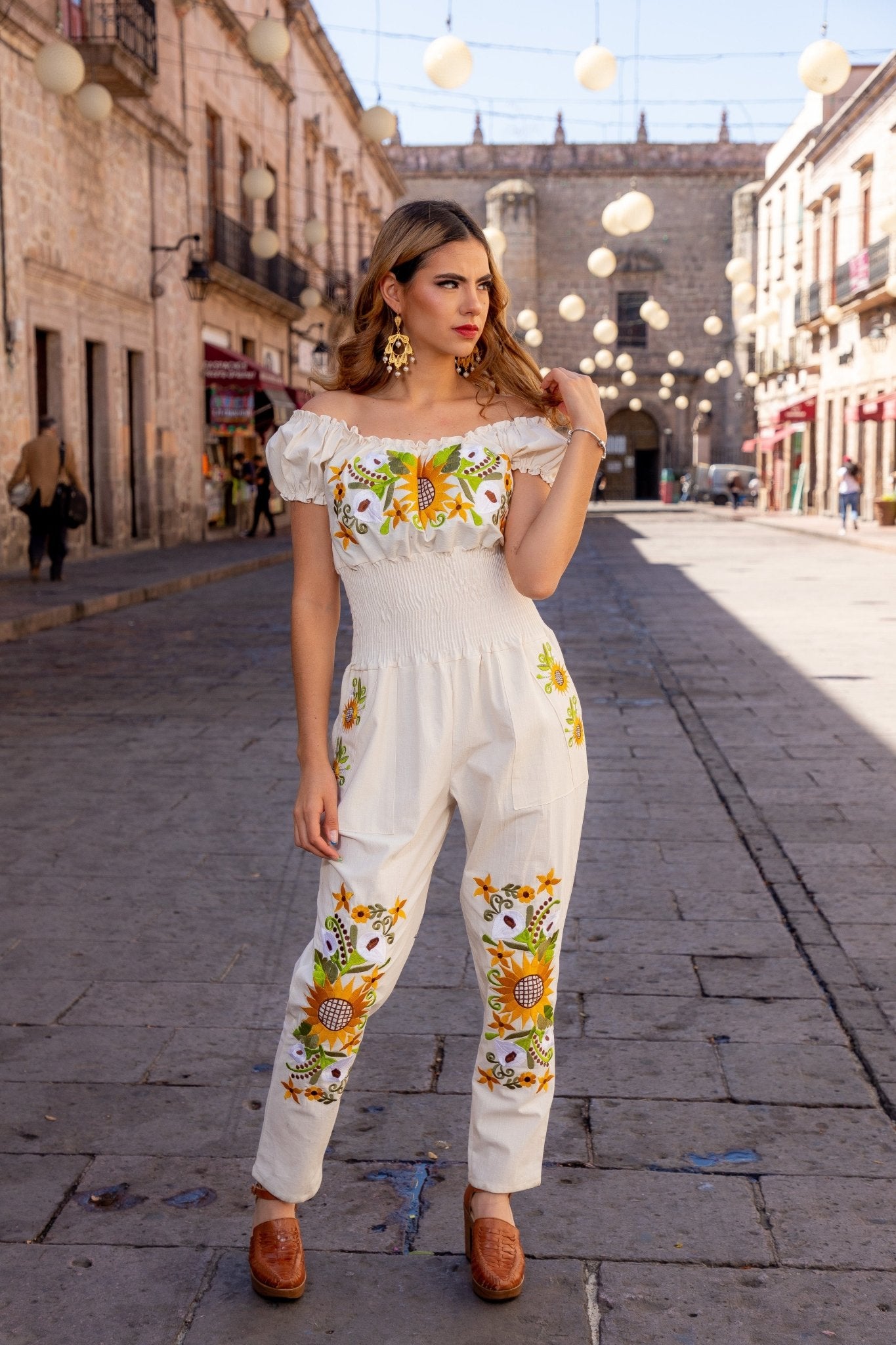 Mexican Sunflower Embroidered Jumpsuit. Jumpsuit Giovanna - Solei Store