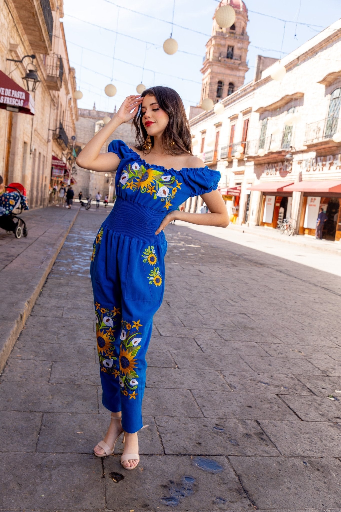 Mexican Sunflower Embroidered Jumpsuit. Jumpsuit Giovanna - Solei Store