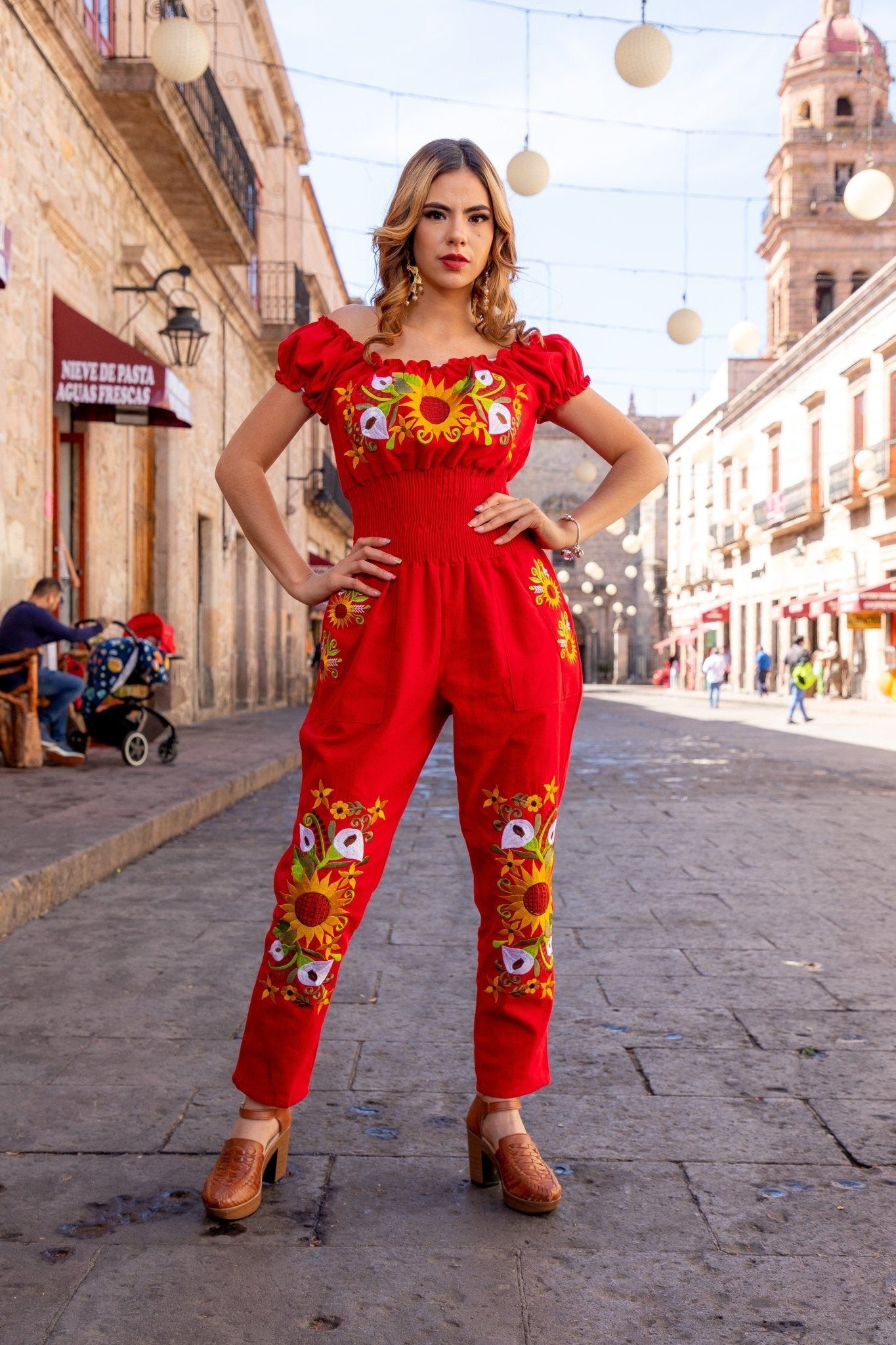 Mexican Sunflower Embroidered Jumpsuit. Jumpsuit Giovanna - Solei Store