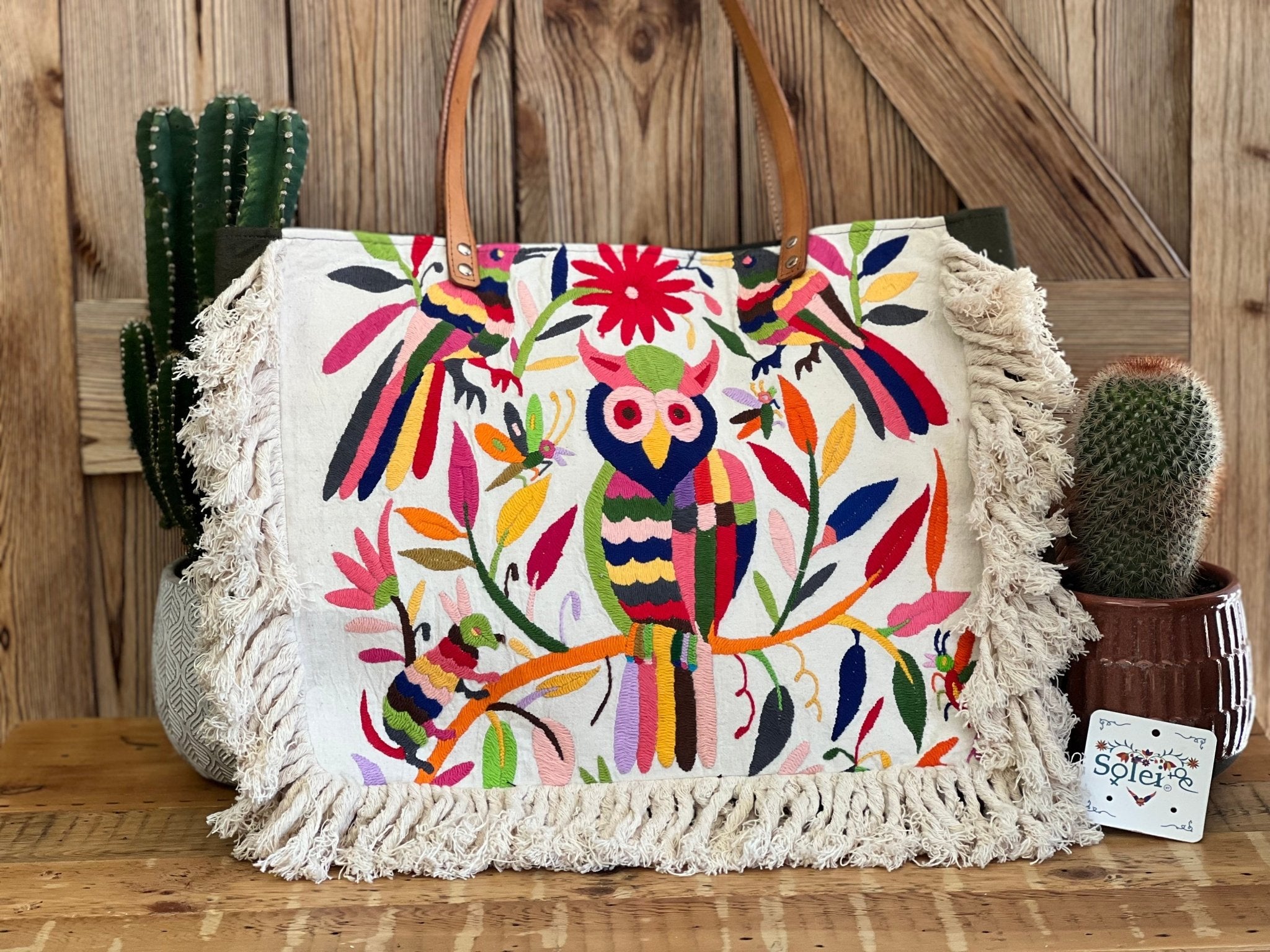 Mexican Tote Bag. Traditional Otomi Hand Embroidered Bag. Otomi Tote. - Solei Store