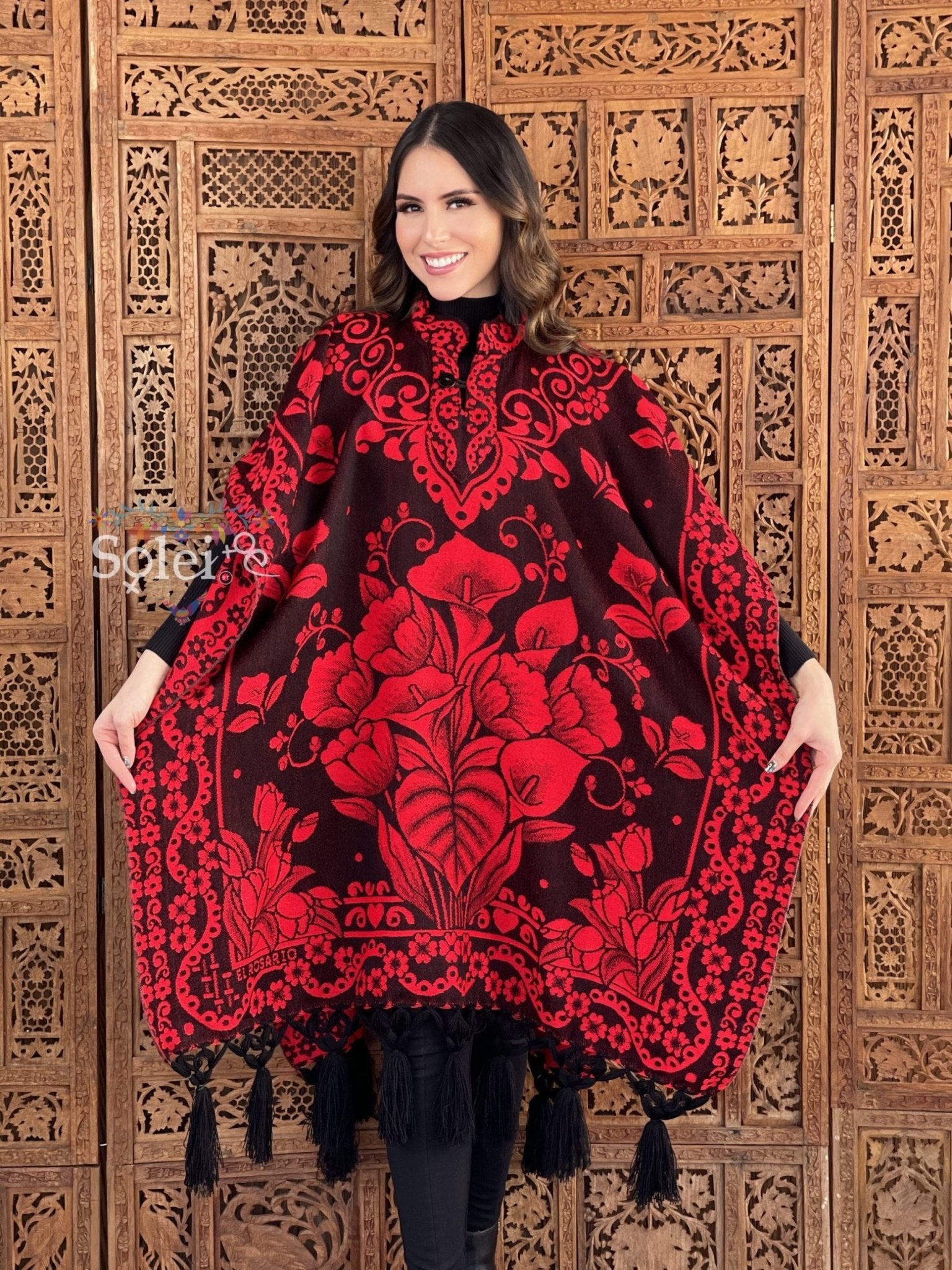 Mexican Traditional Calla Lily Poncho. Gaban Alcatraz Fino. - Solei Store